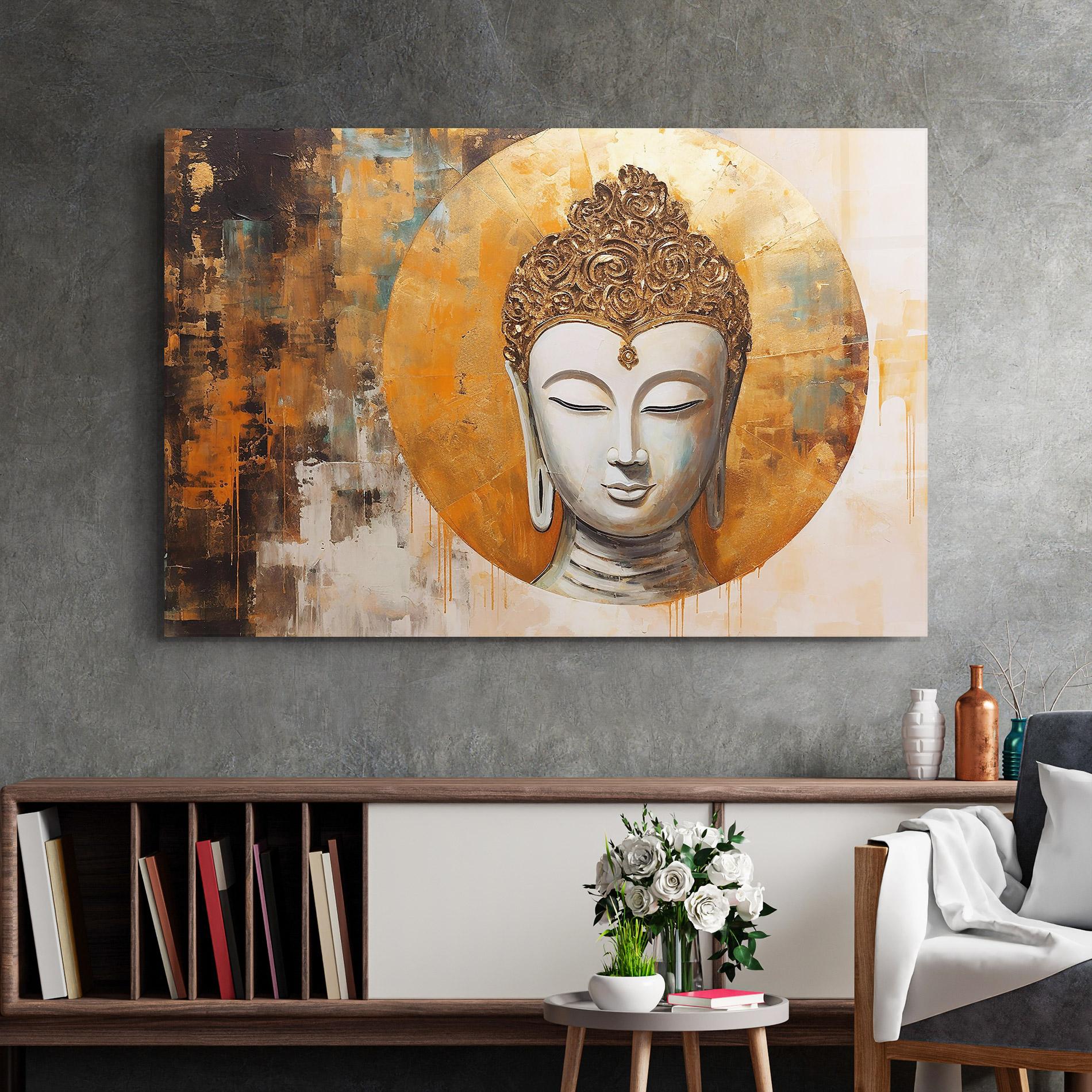 Tablou Sticla Cream Circle Buddha mockup 2