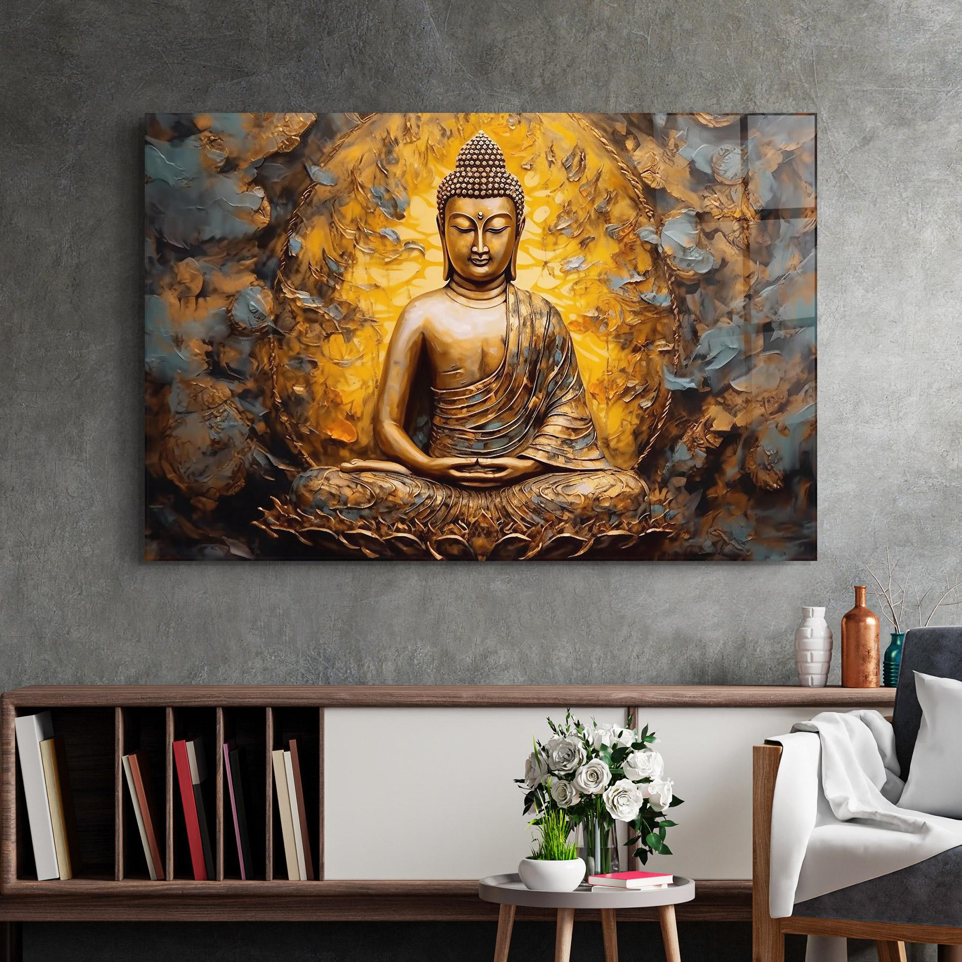 Tablou Sticla Gold Grey Buddha mockup 2