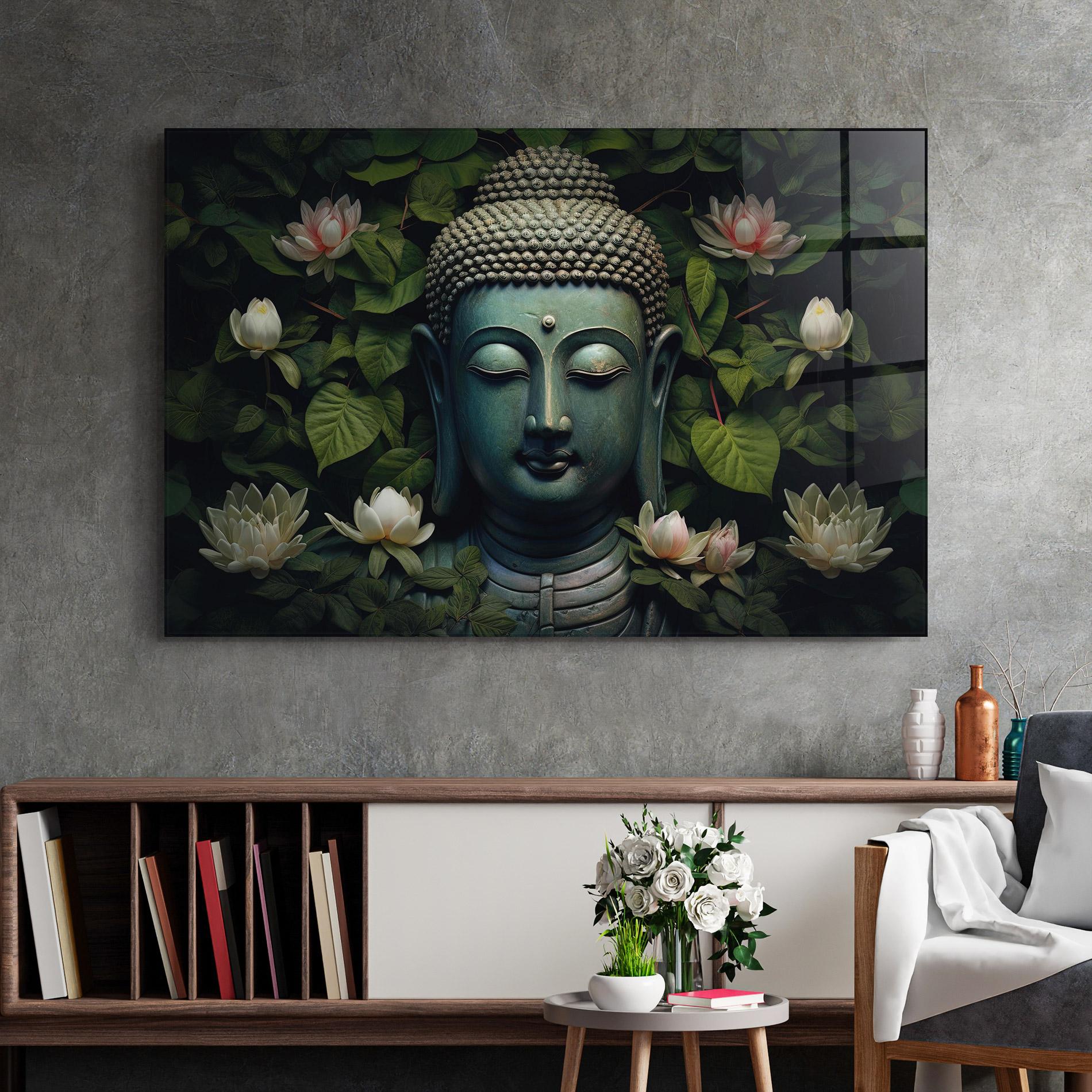 Tablou Sticla Green Statue Buddha mockup 2