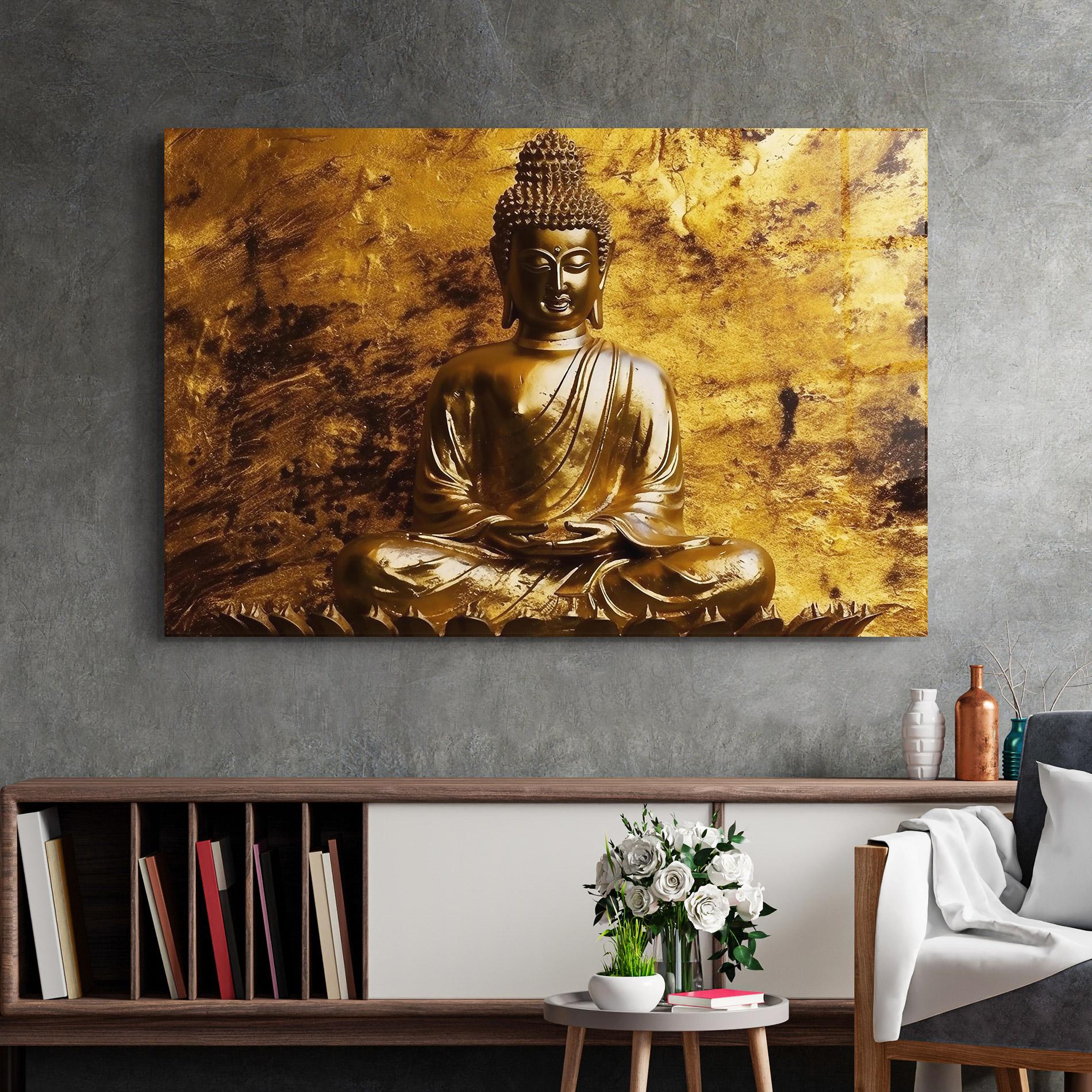 Tablou Sticla Statue Gold Buddha mockup 2