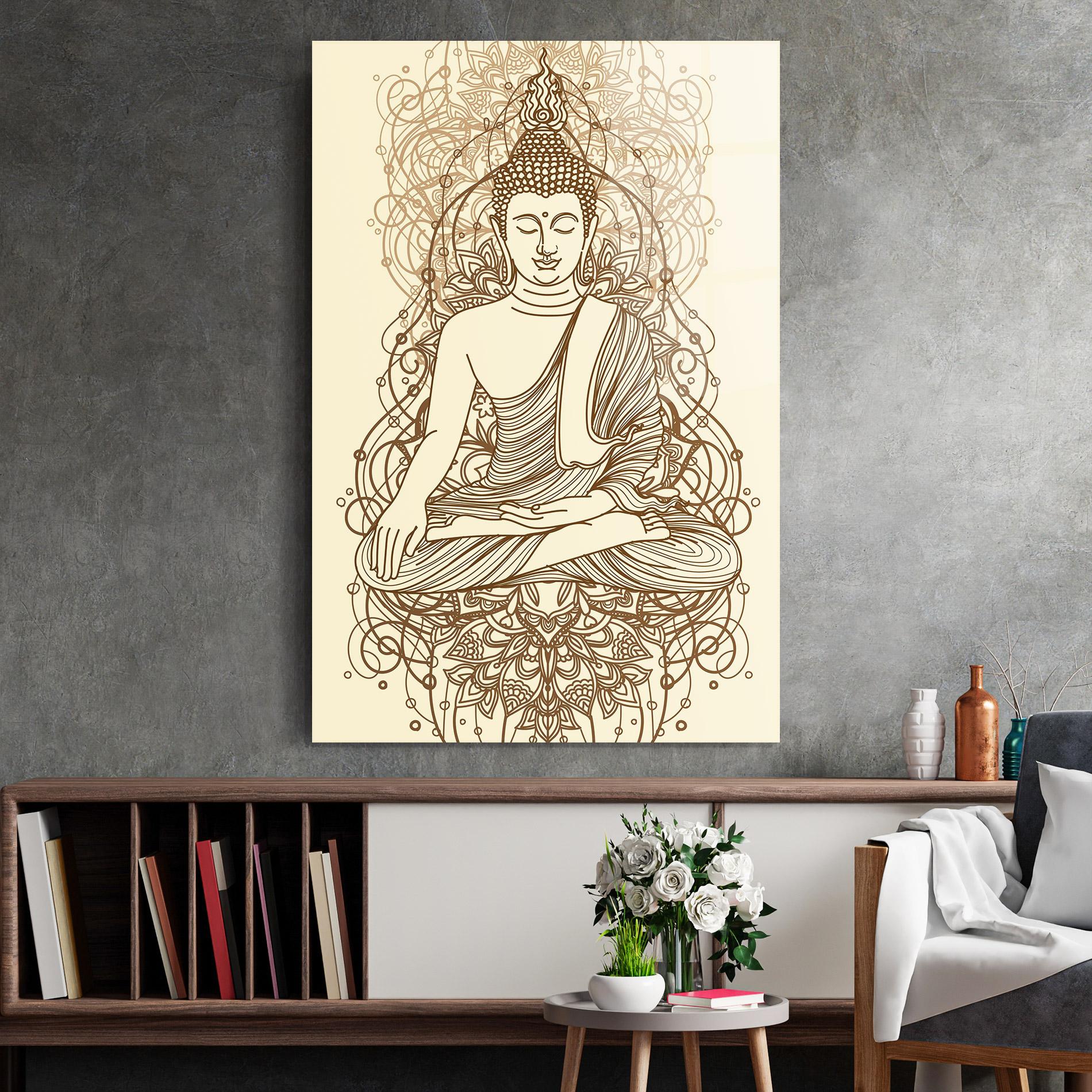 Tablou Sticla Brown Line Buddha mockup 2