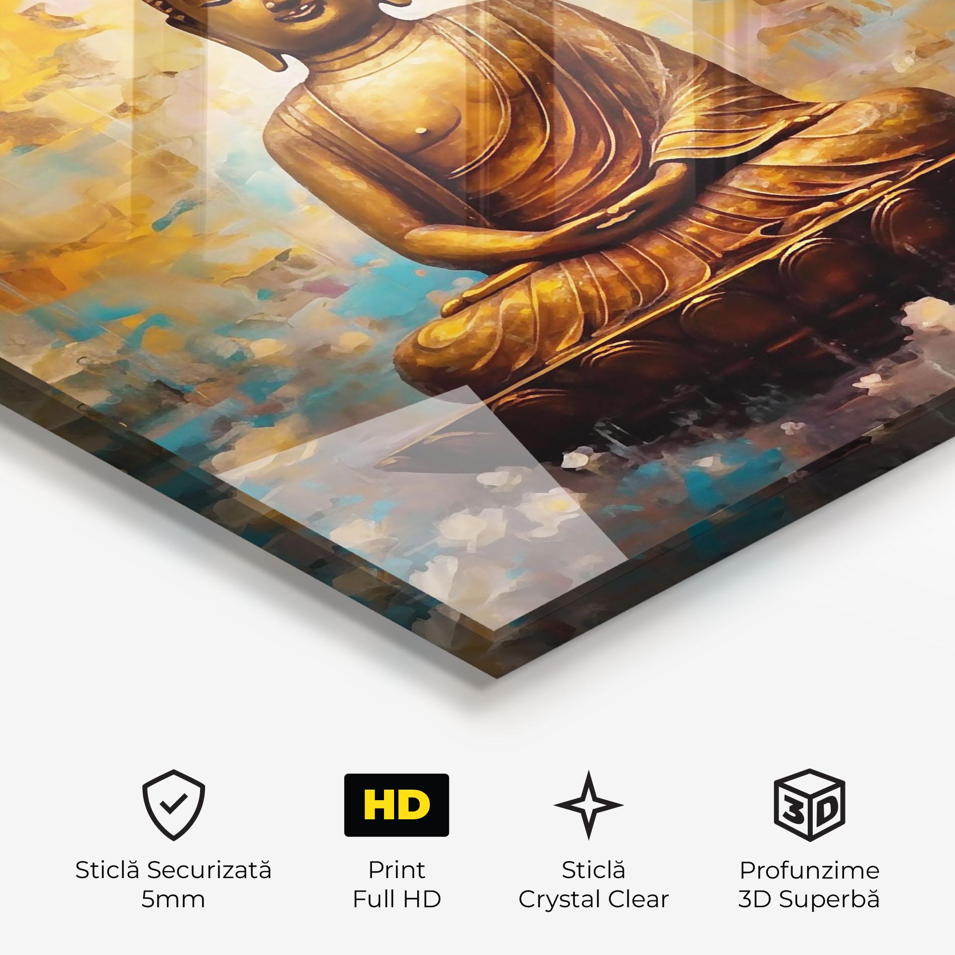 Tablou Sticla Blue Gold Buddha mockup 3