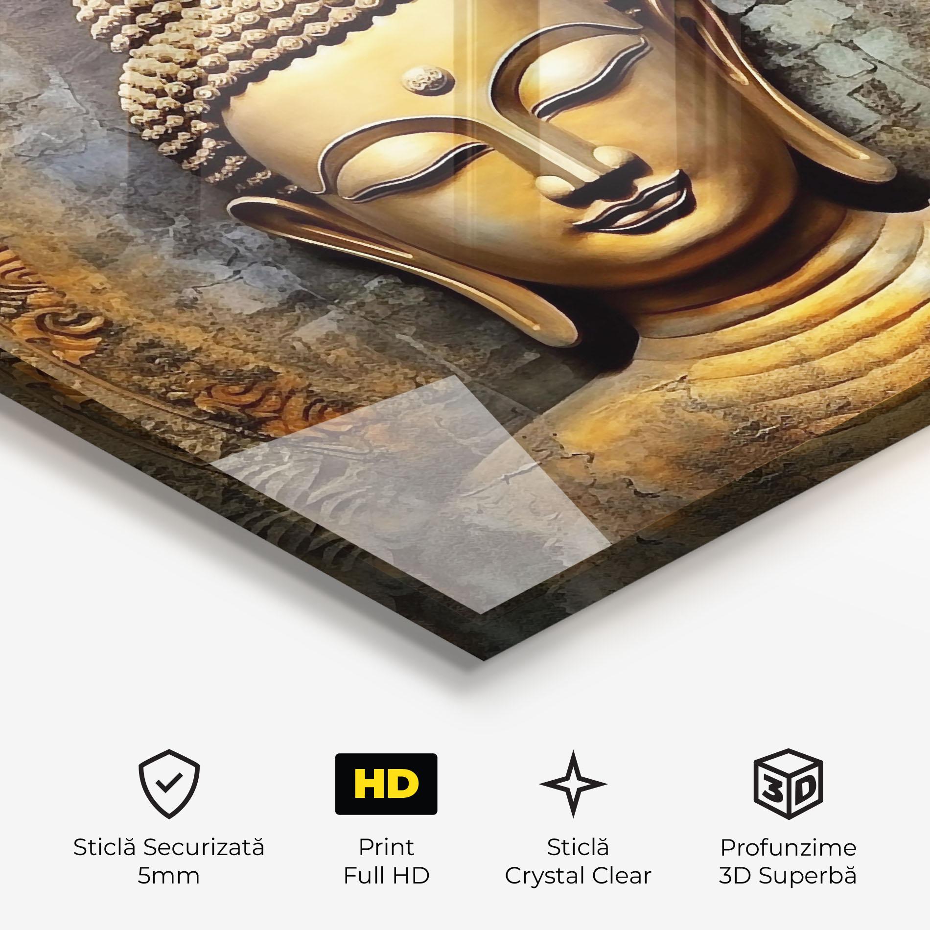 Tablou Sticla Buddha 3d Head mockup 3