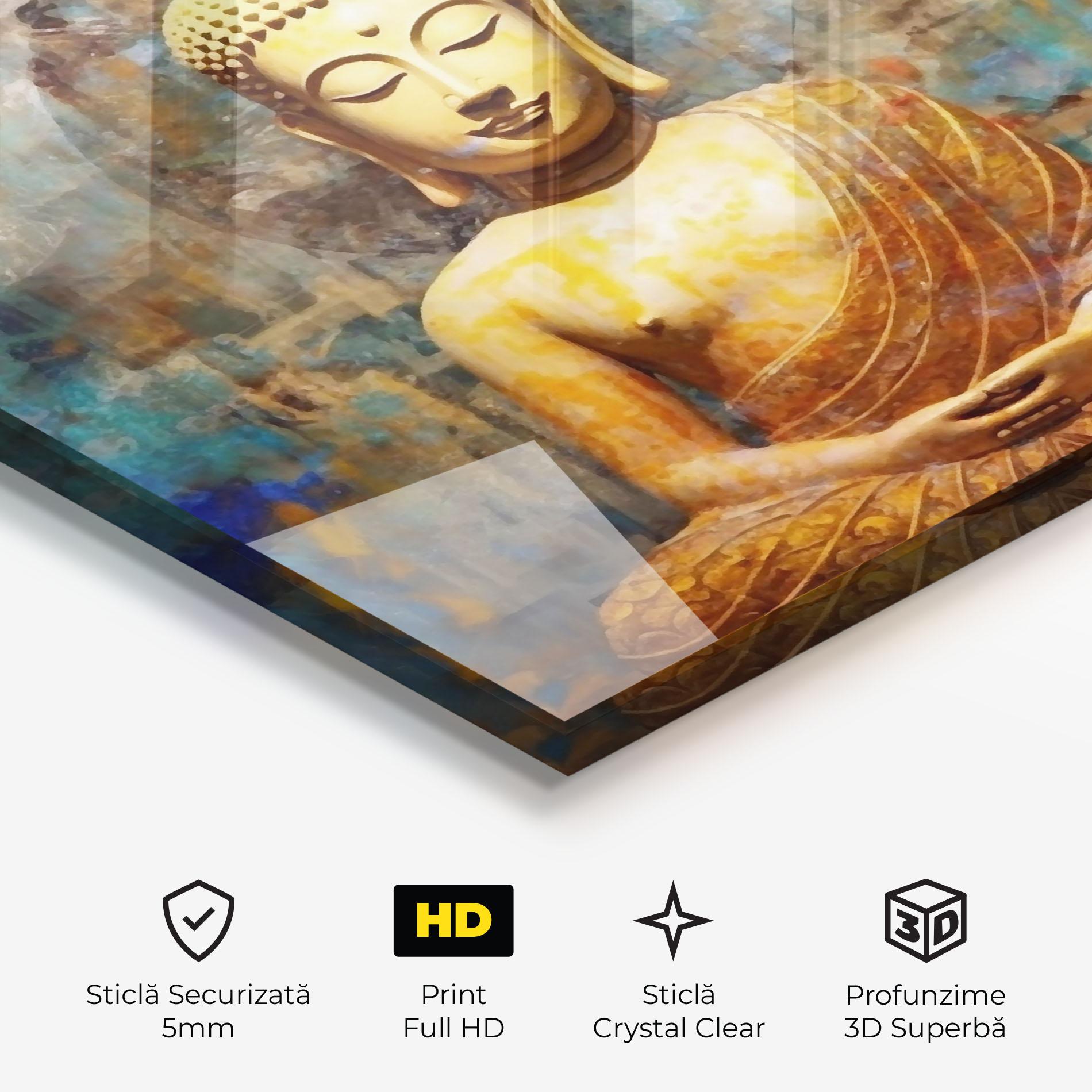 Tablou Sticla Buddha Blue Gold mockup 3