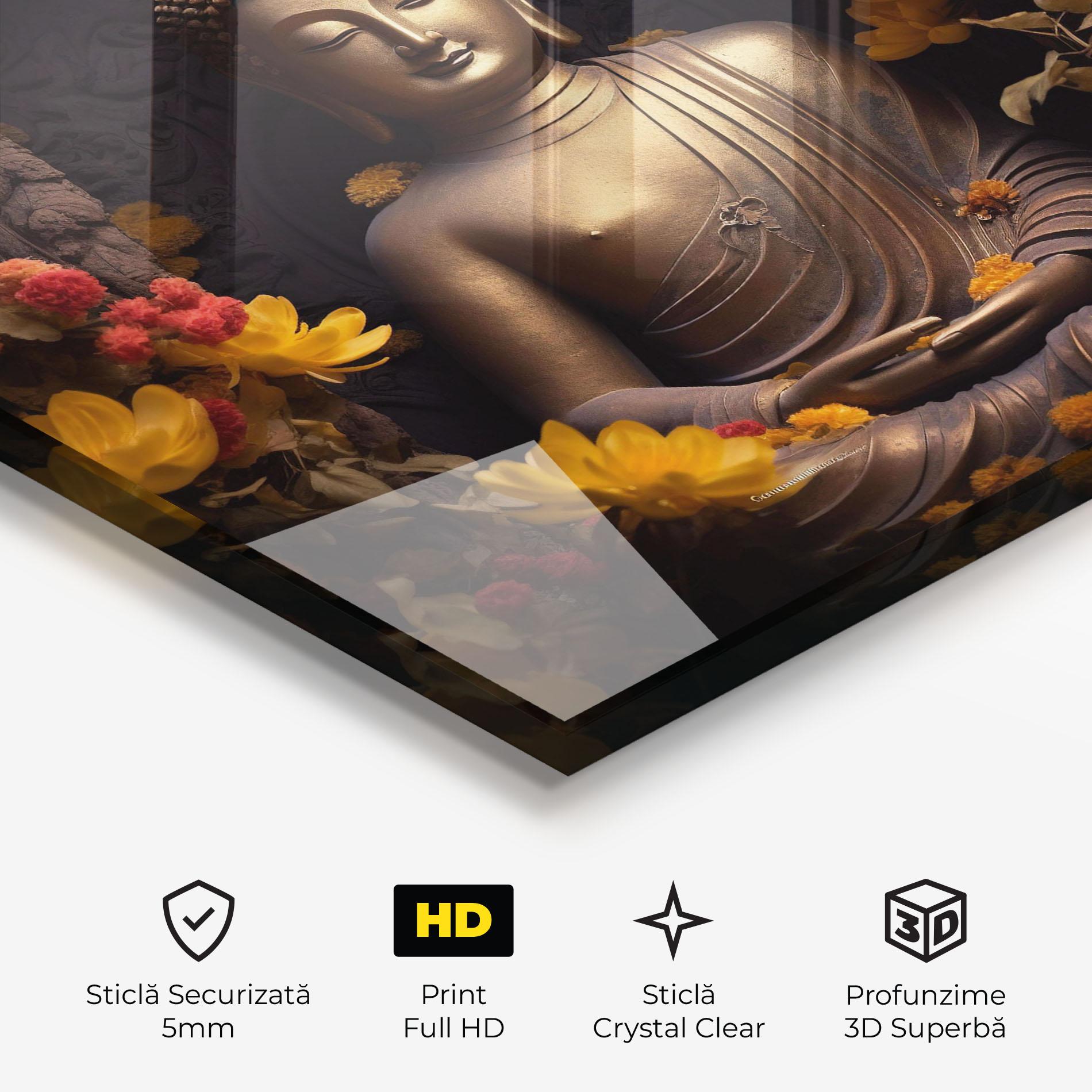 Tablou Sticla Buddha Yellow Red mockup 3