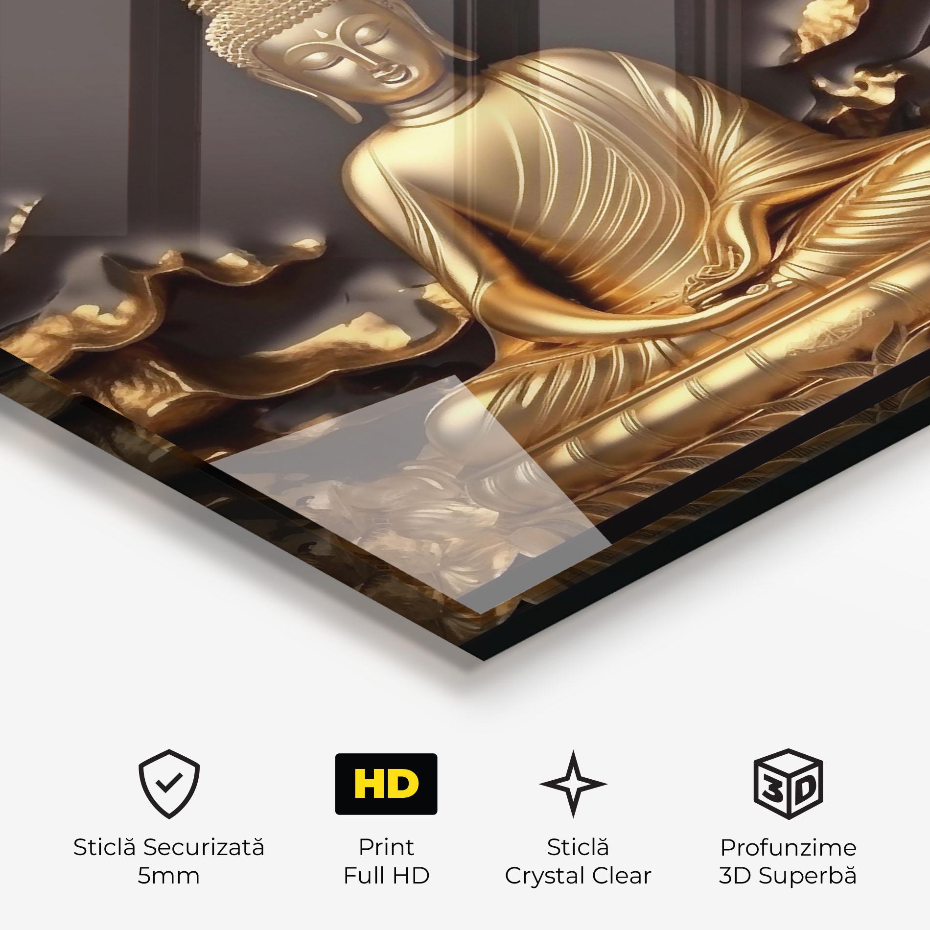 Tablou Sticla Gold 3d Buddha mockup 3