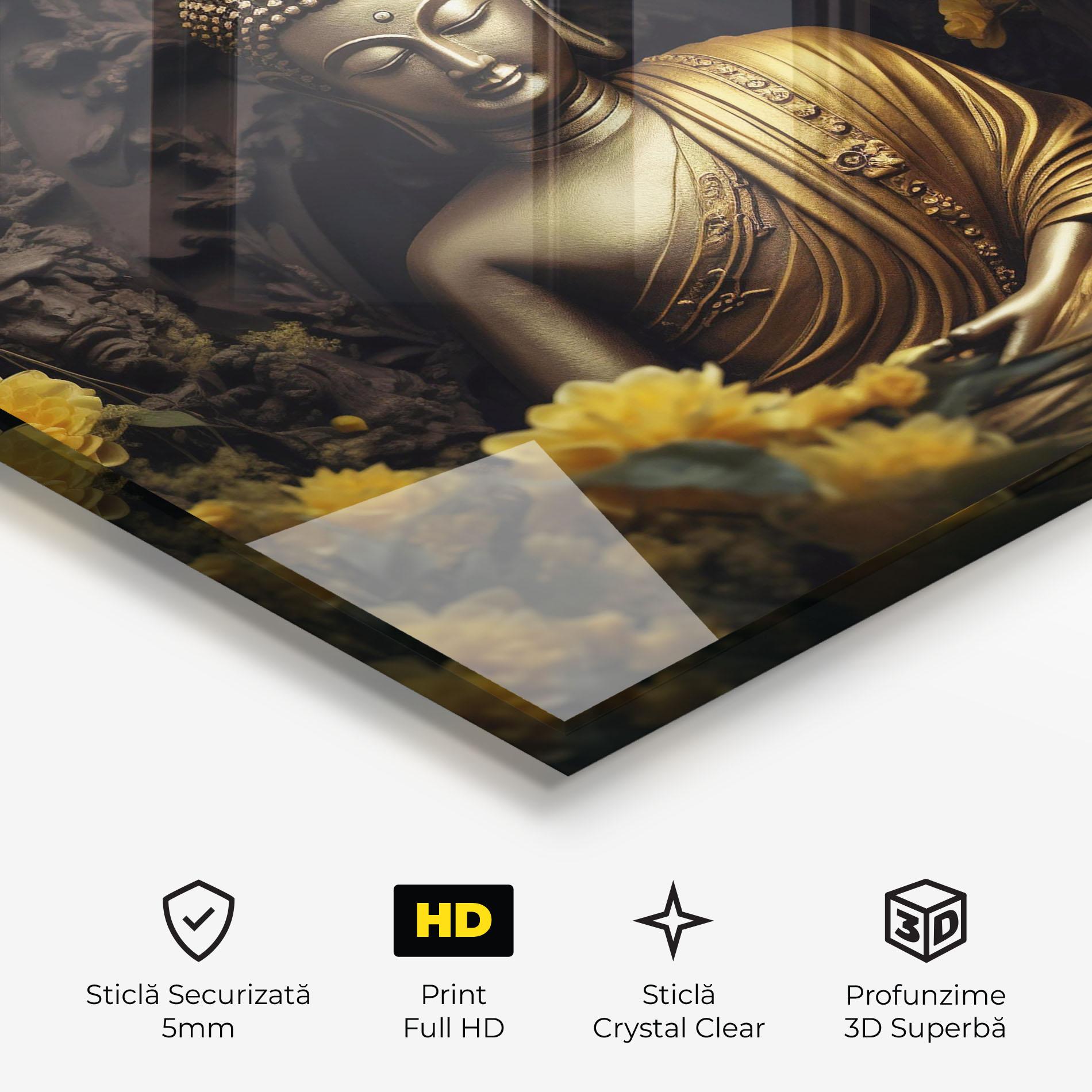 Tablou Sticla Gold Buddha Flowers mockup 3