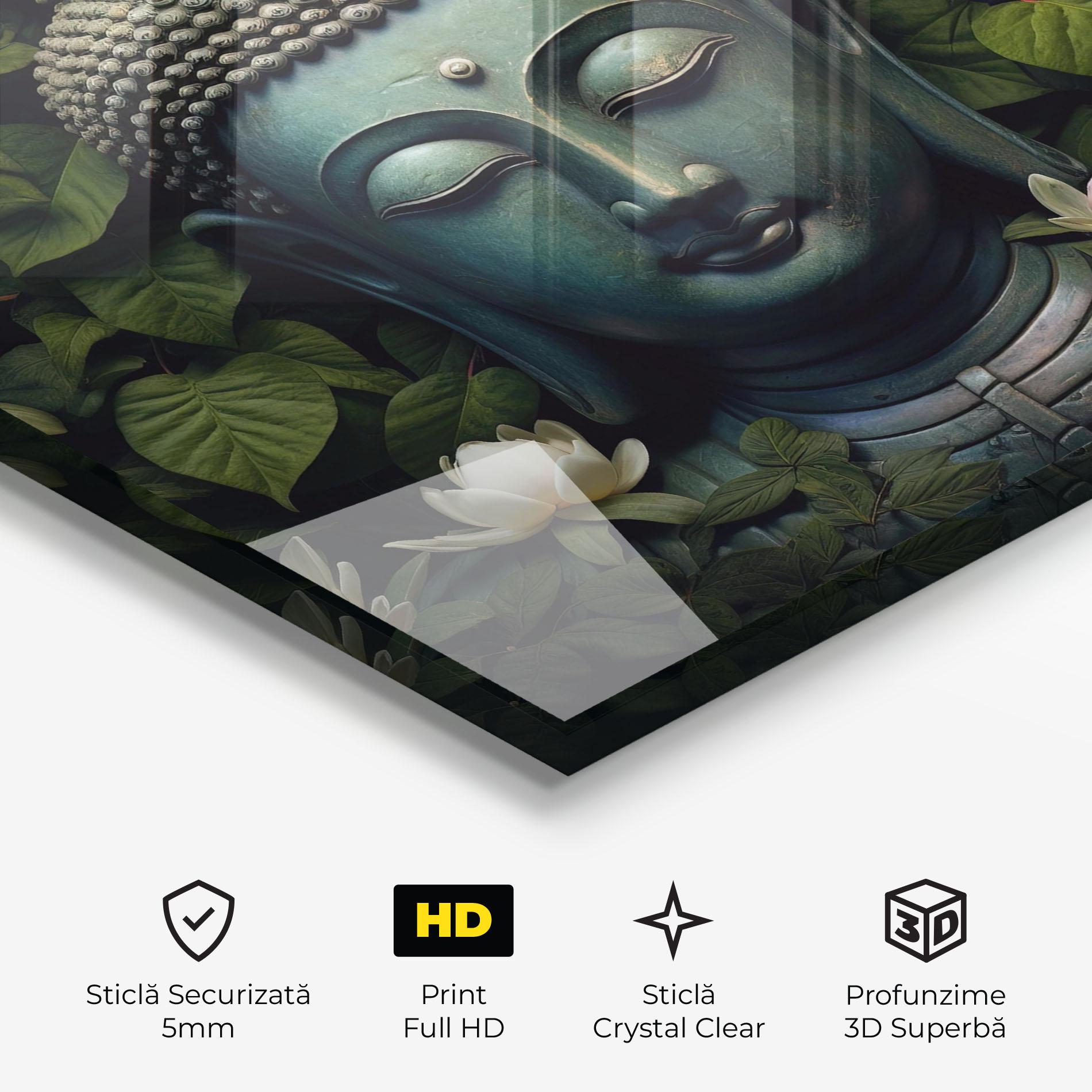 Tablou Sticla Green Statue Buddha mockup 3