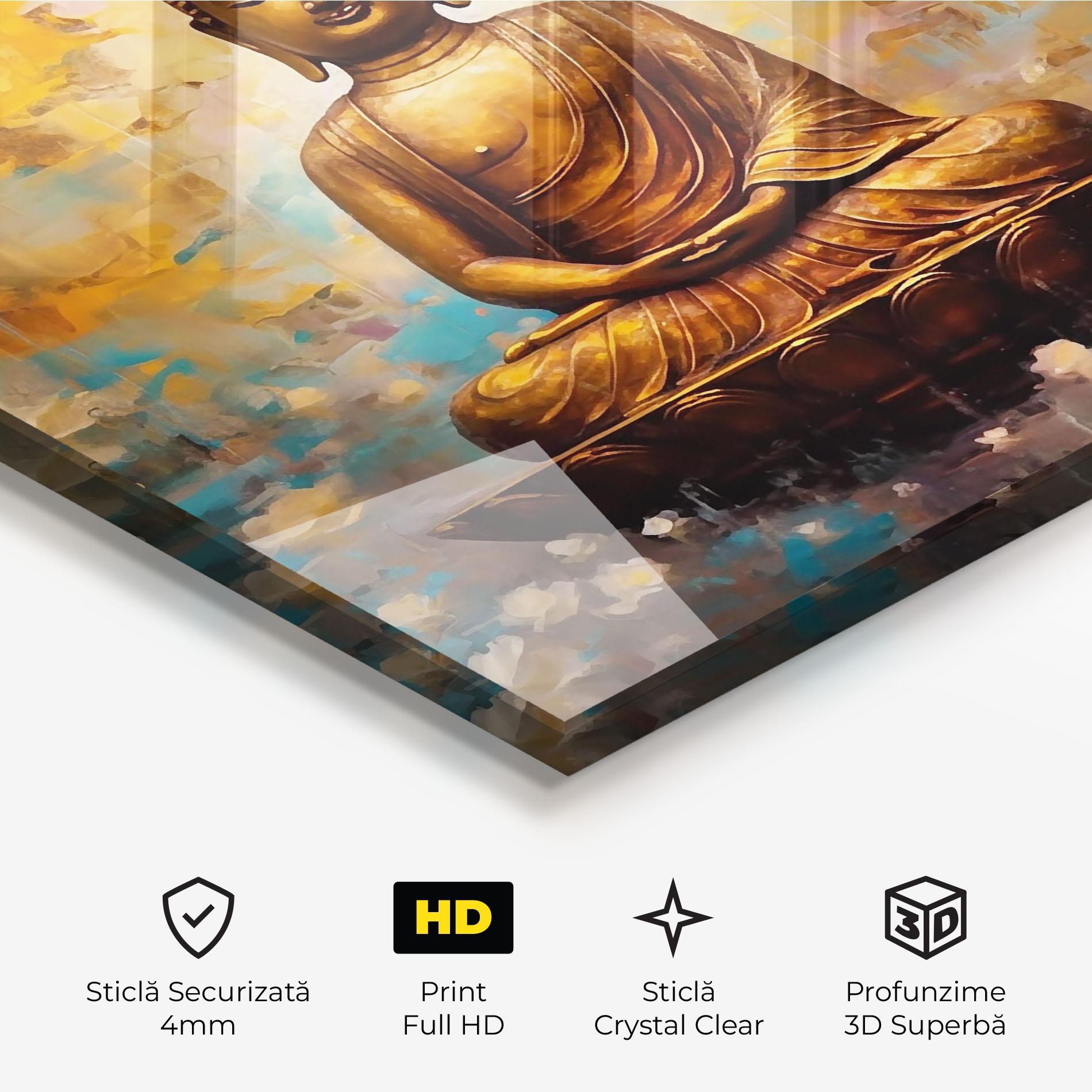 Tablou Sticla Blue Gold Buddha mockup 3