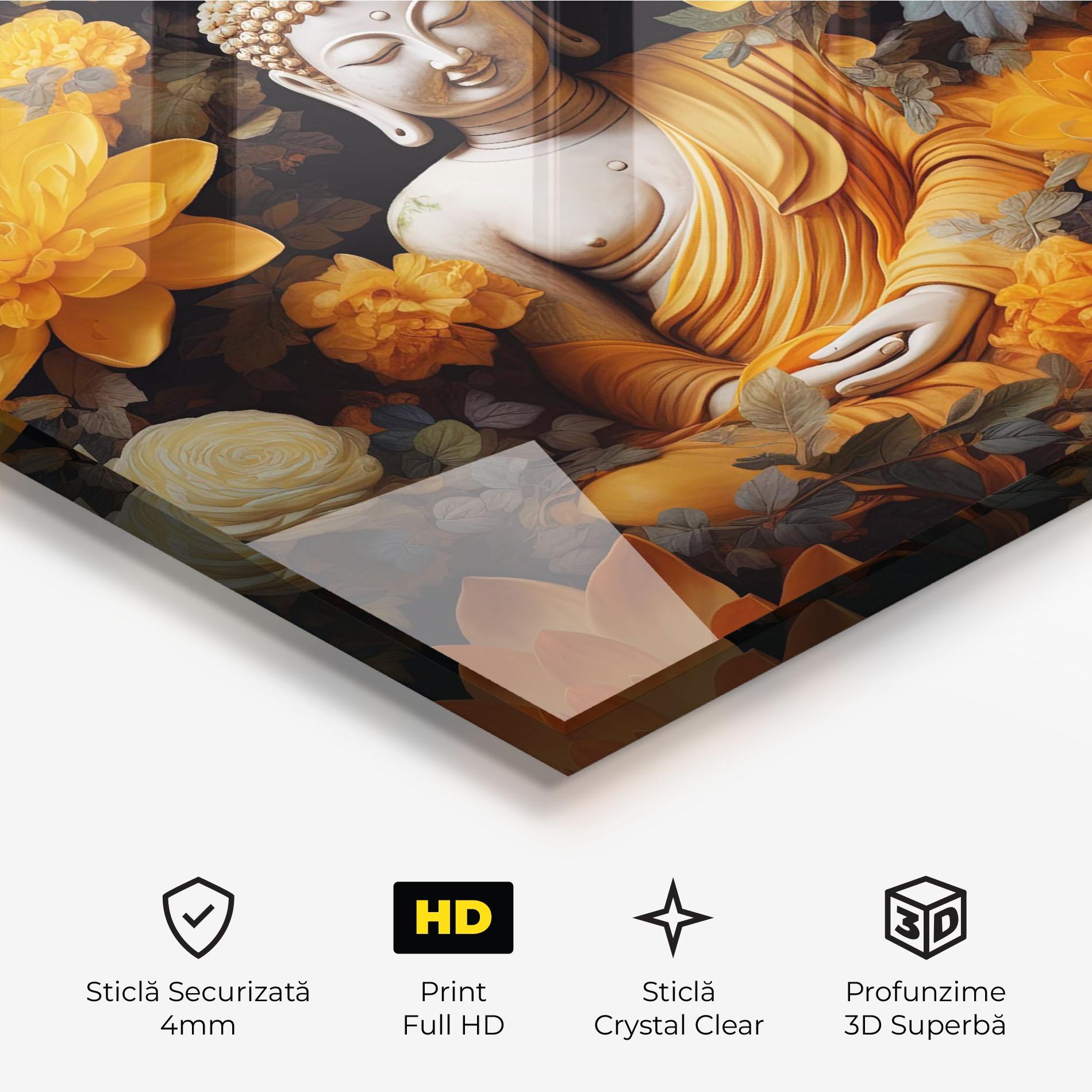 Tablou Sticla Buddha Big Flowers mockup 3