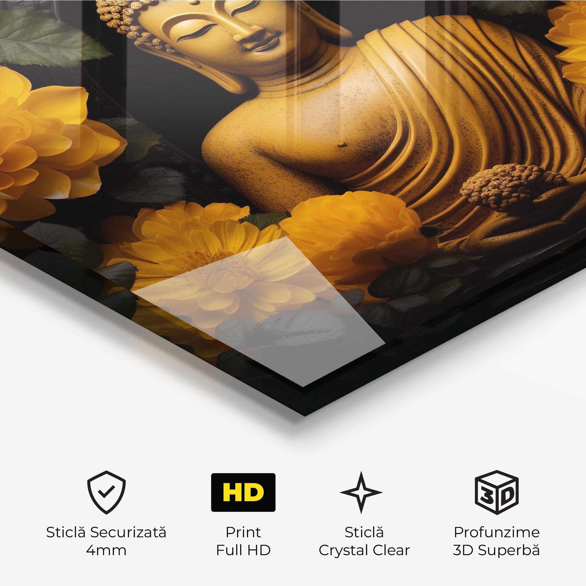 Tablou Sticla Vecteezy_buddha Statue Surrounded By Yellow Flowers Ai Generated_27745002_860 mockup 3