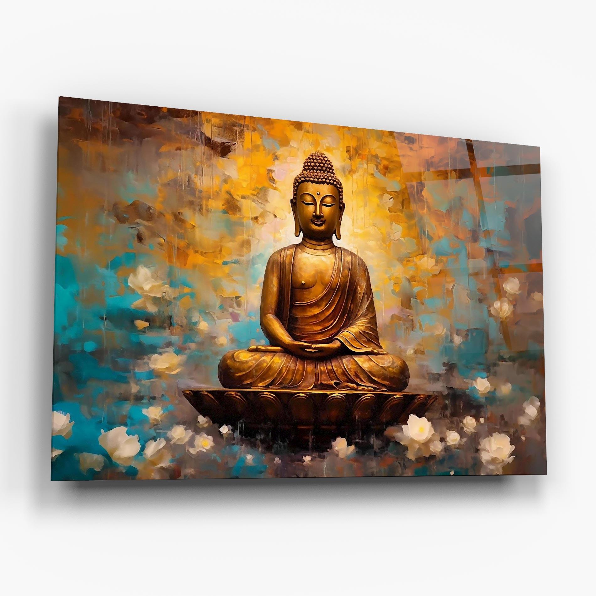 Tablou Sticla Blue Gold Buddha mockup 6