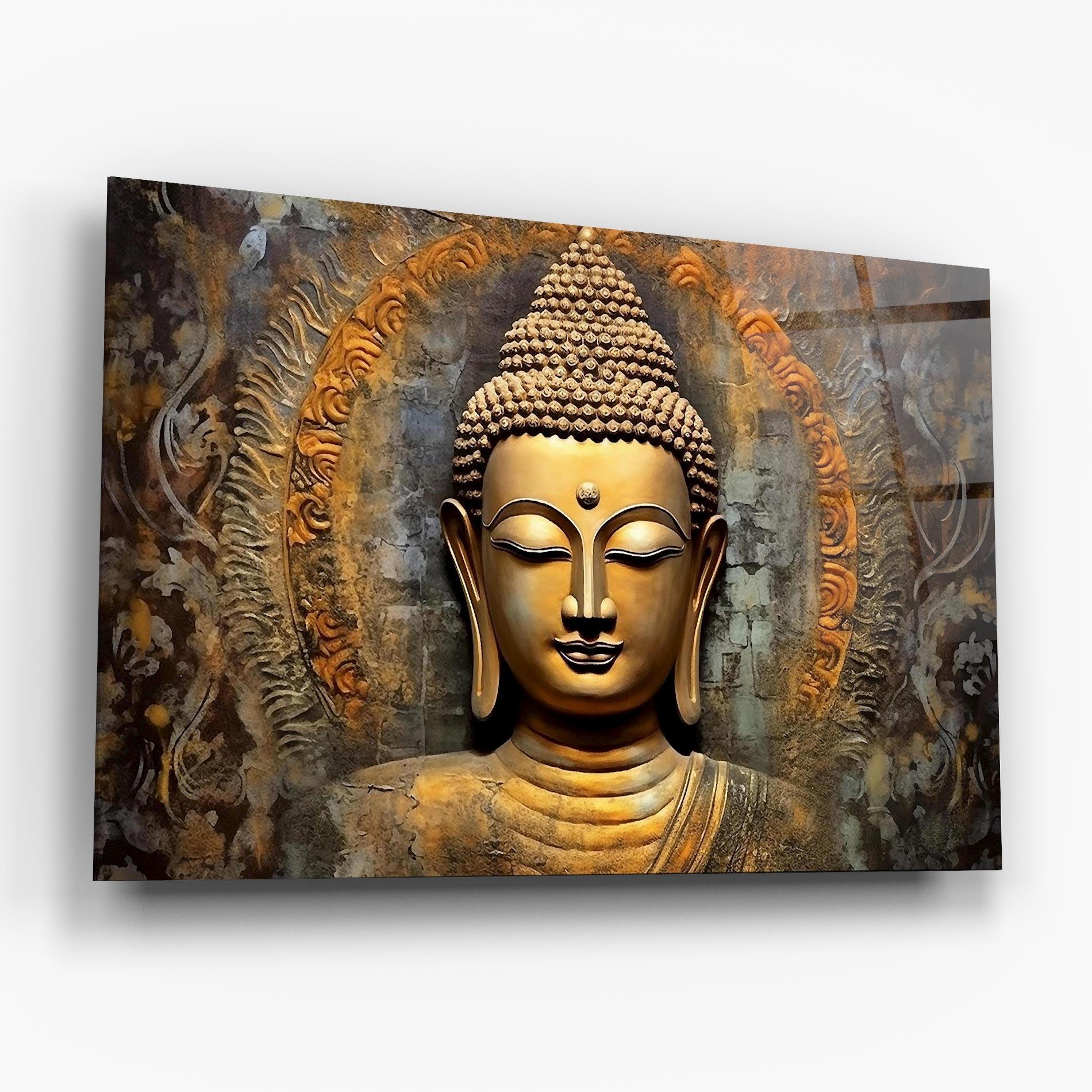 Tablou Sticla Buddha 3d Head mockup 6
