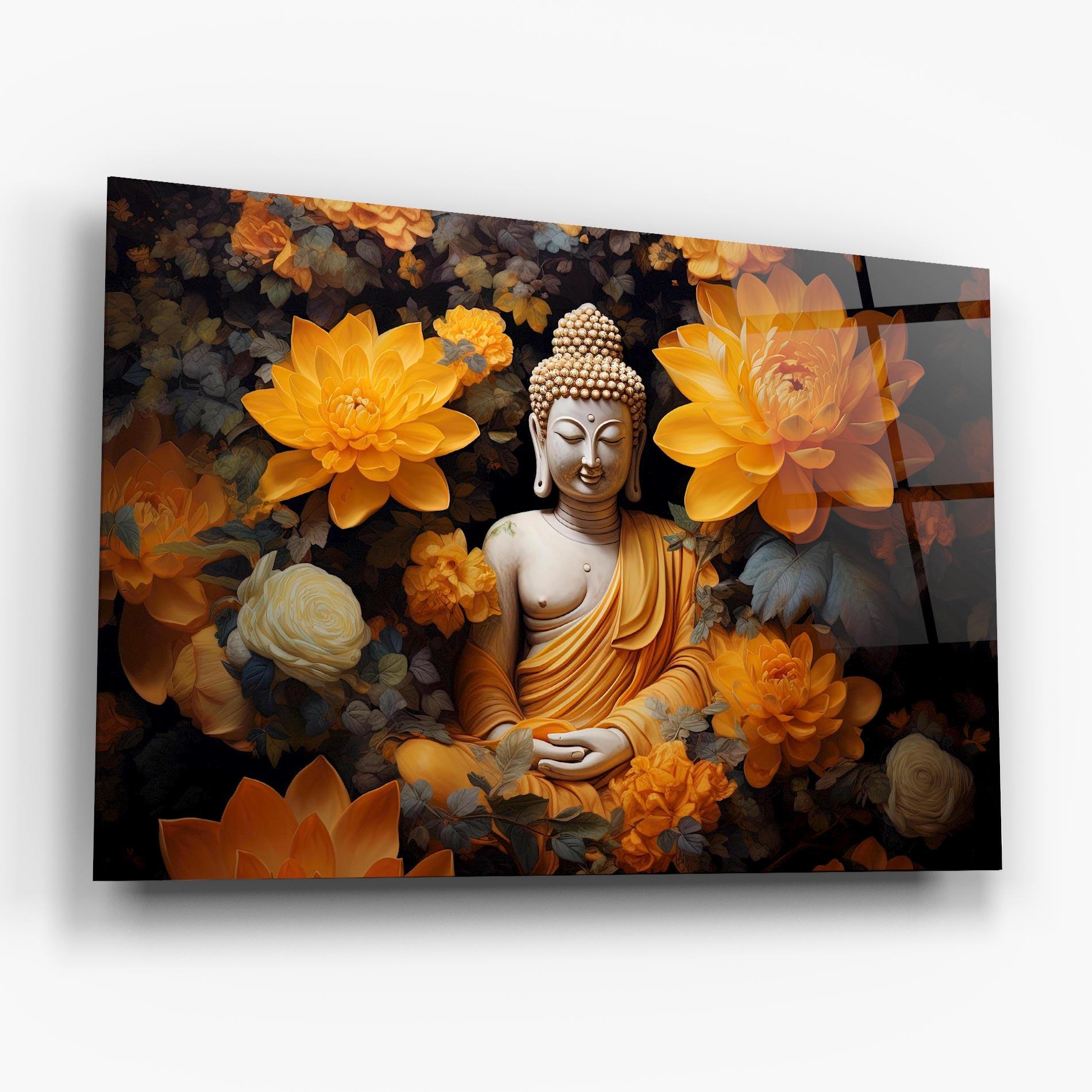Tablou Sticla Buddha Big Flowers mockup 6