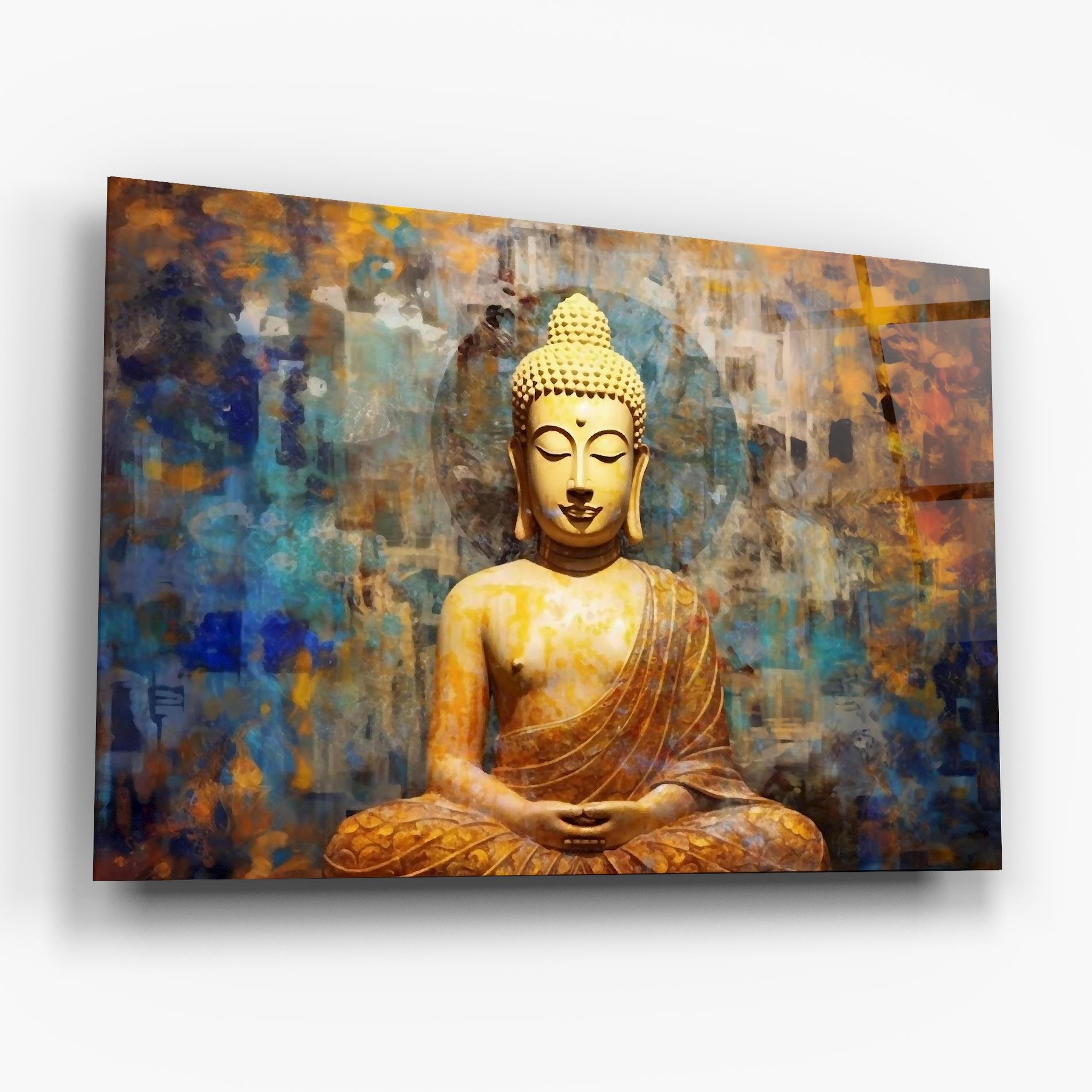 Tablou Sticla Buddha Blue Gold mockup 6