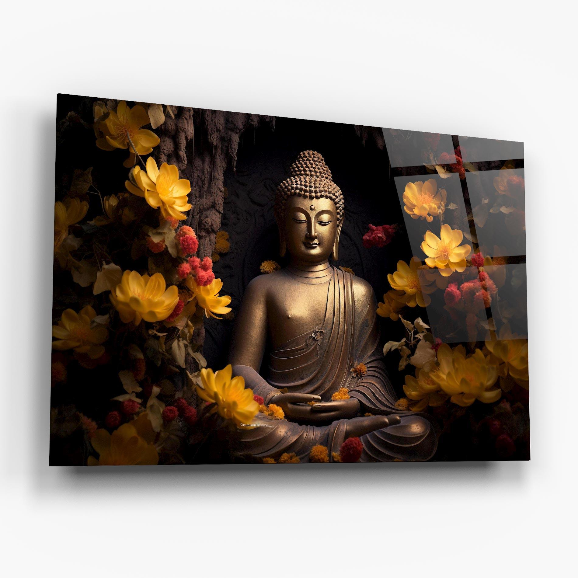 Tablou Sticla Buddha Yellow Red mockup 6