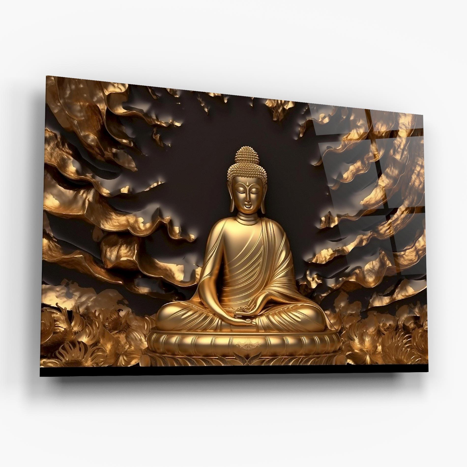 Tablou Sticla Gold 3d Buddha mockup 6