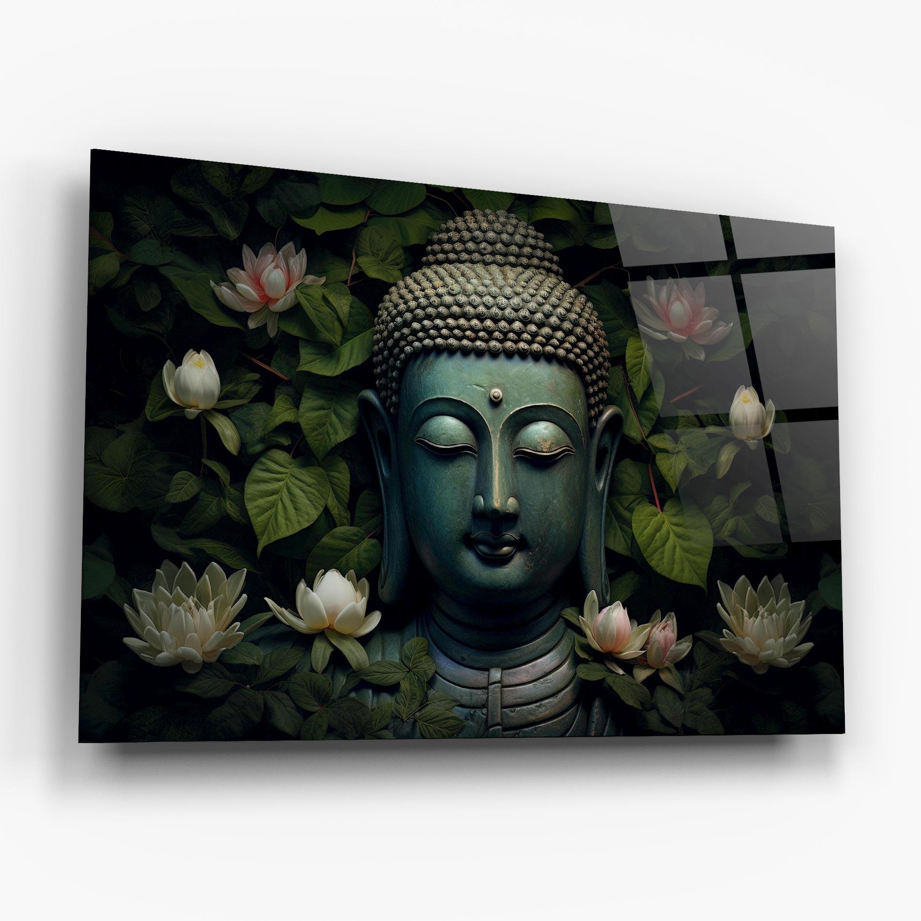 Tablou Sticla Green Statue Buddha mockup 6