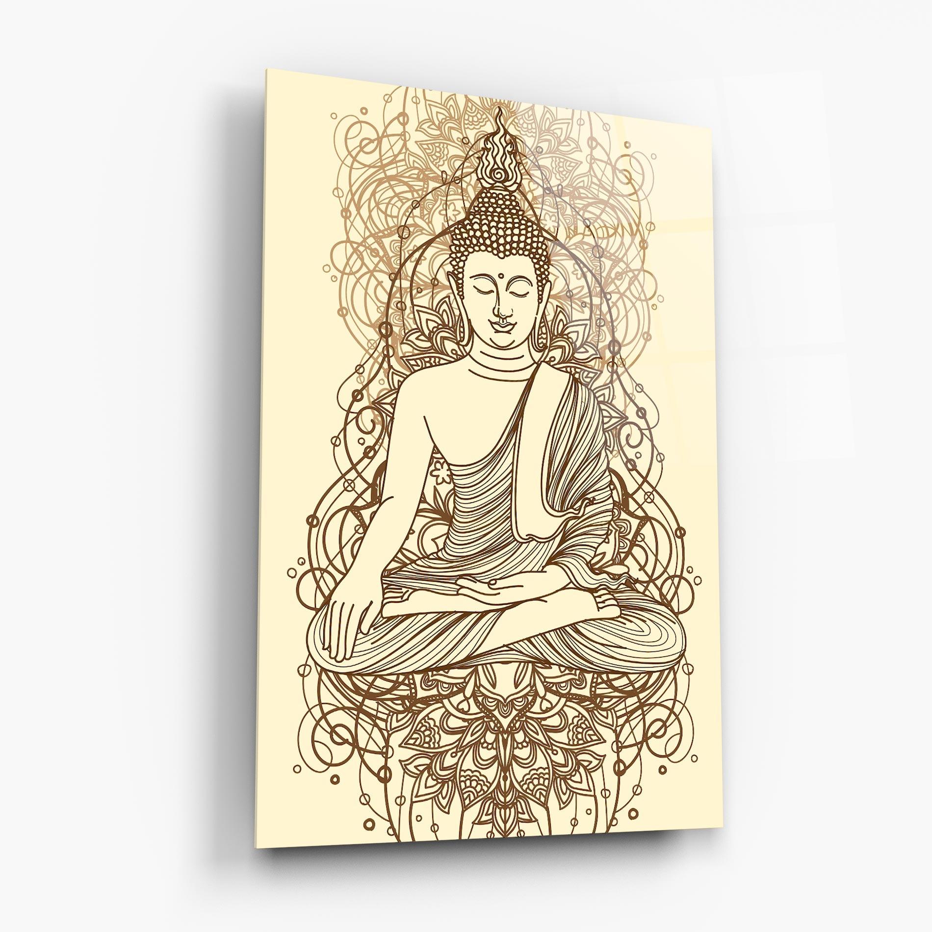 Tablou Sticla Brown Line Buddha mockup 6