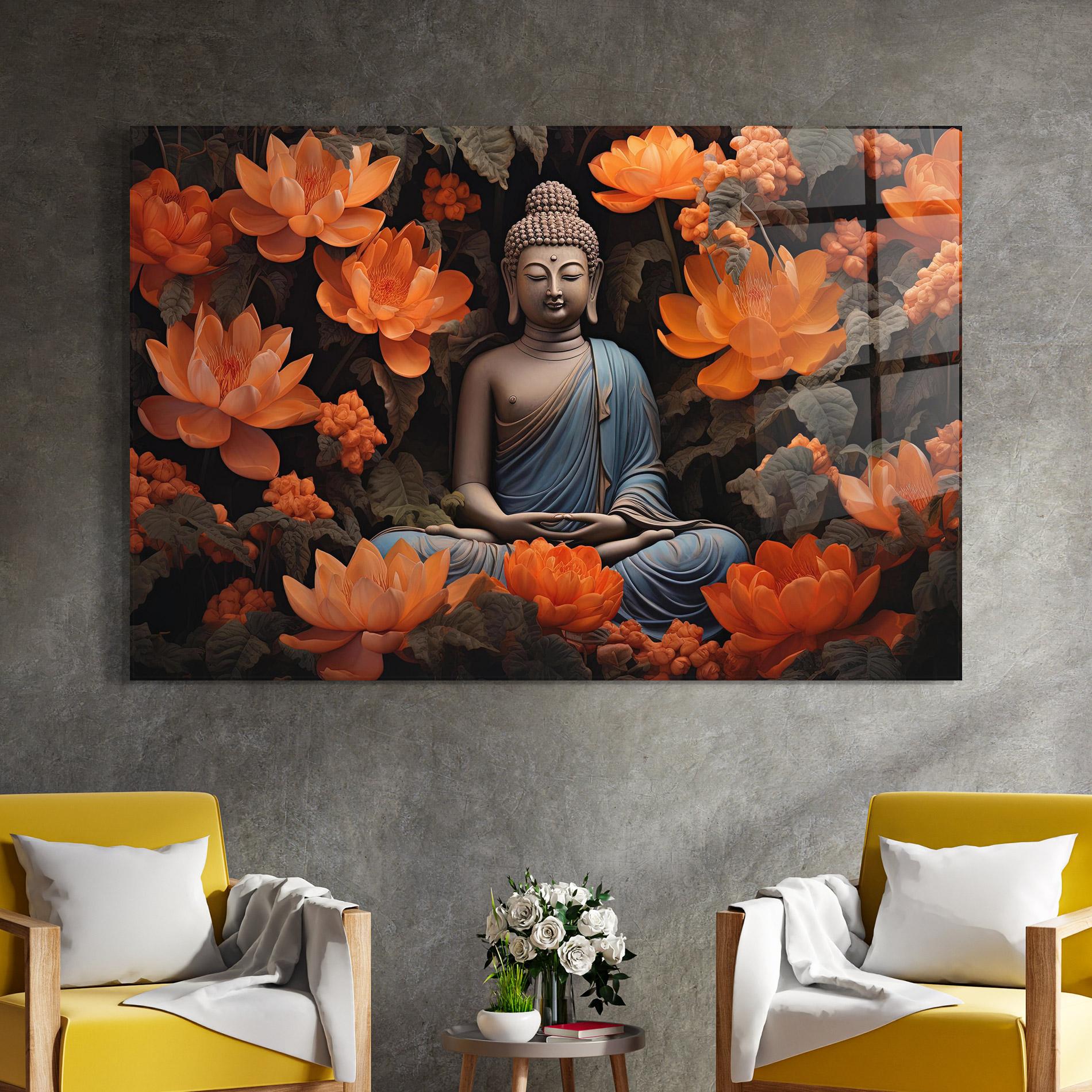 Tablou Sticla Big Flower Buddha mockup 4
