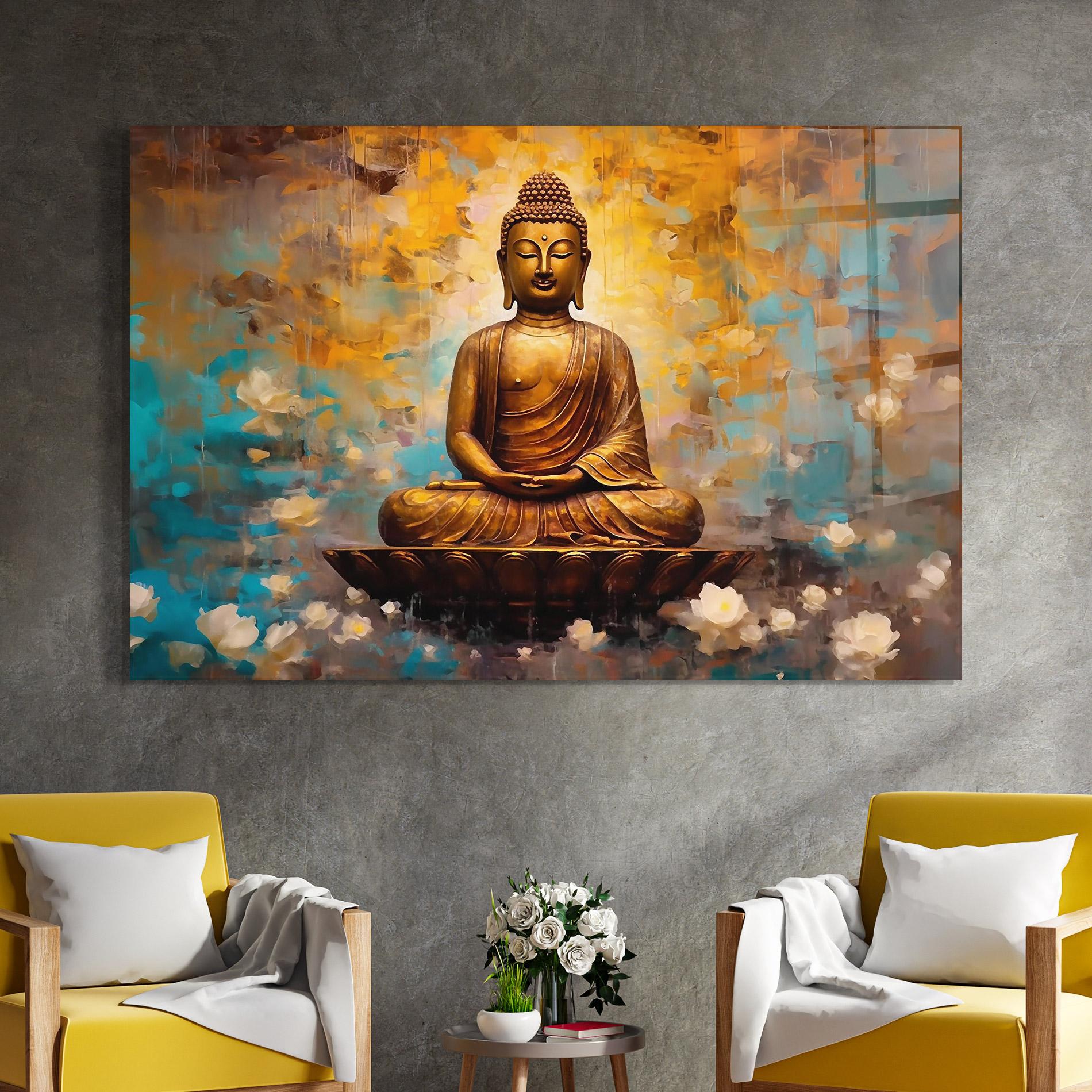 Tablou Sticla Blue Gold Buddha mockup 4