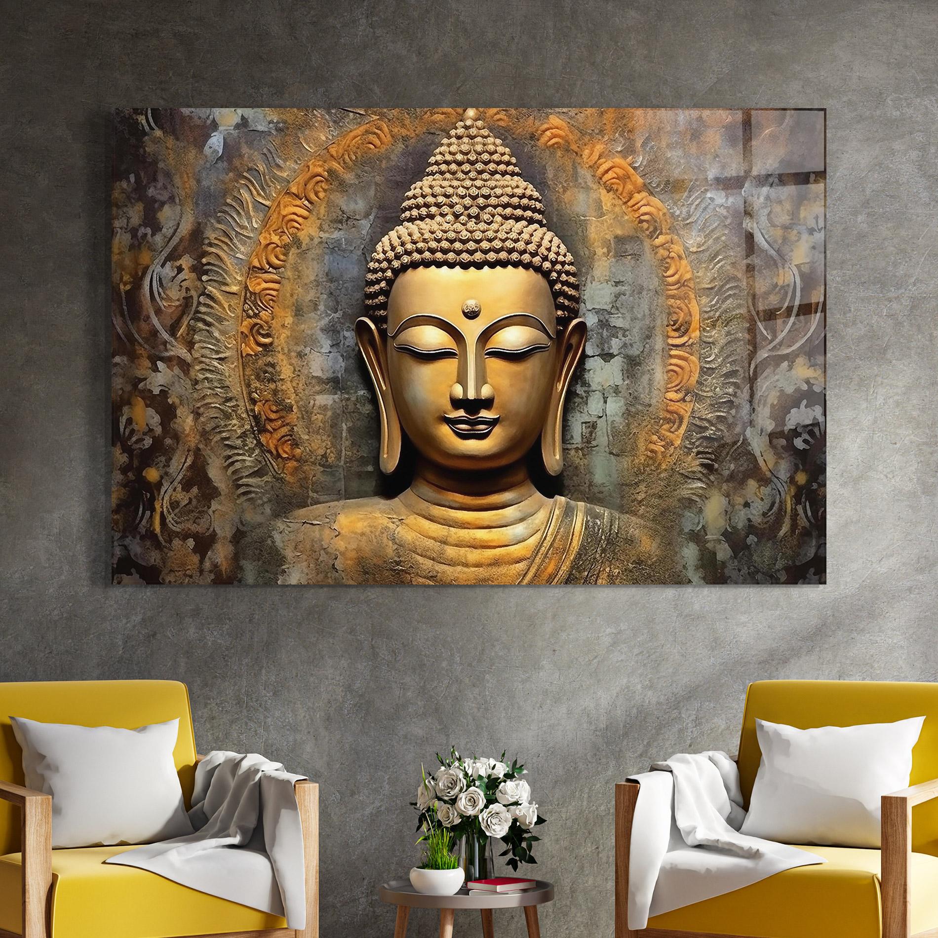 Tablou Sticla Buddha 3d Head mockup 4