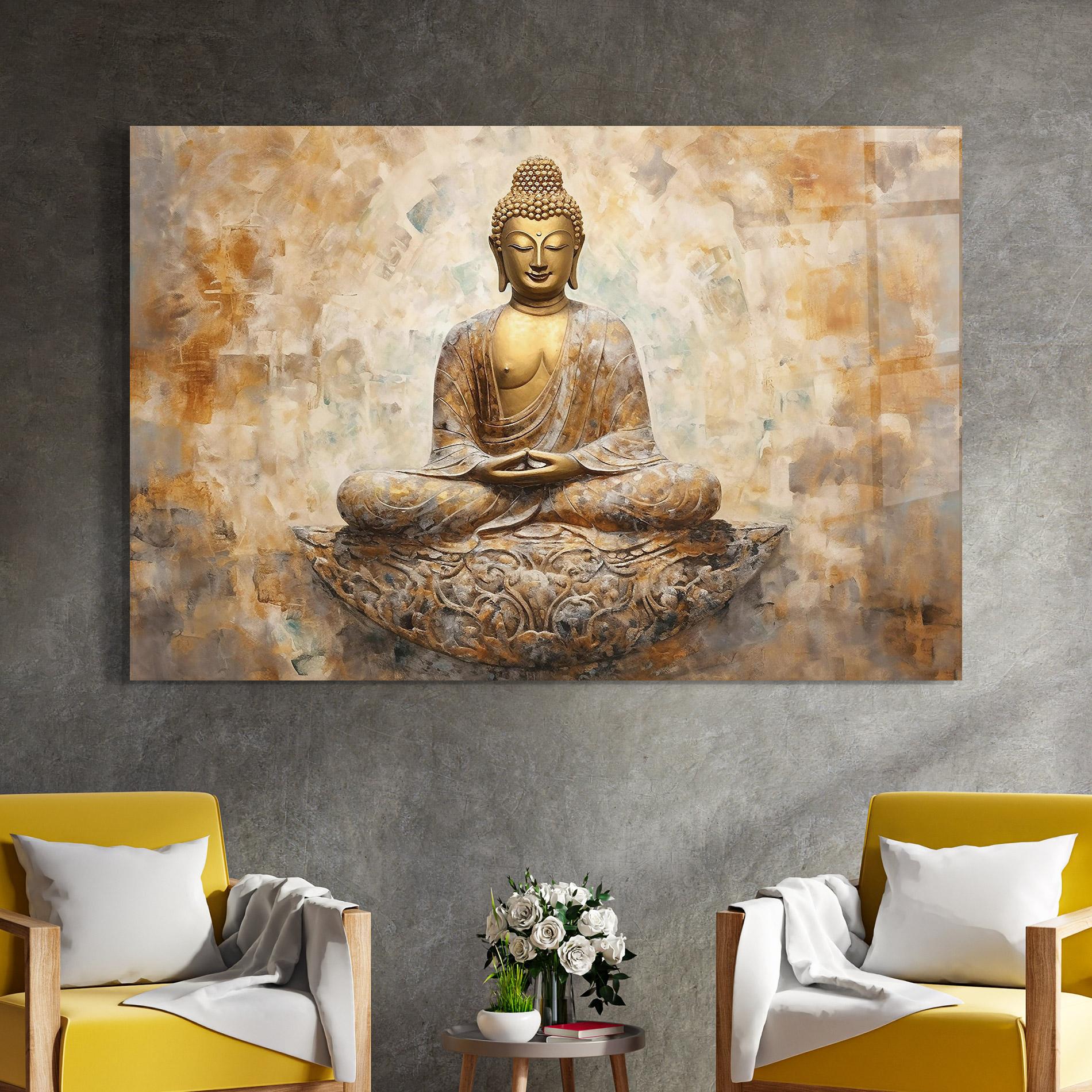 Tablou Sticla Cream Buddha Art mockup 4