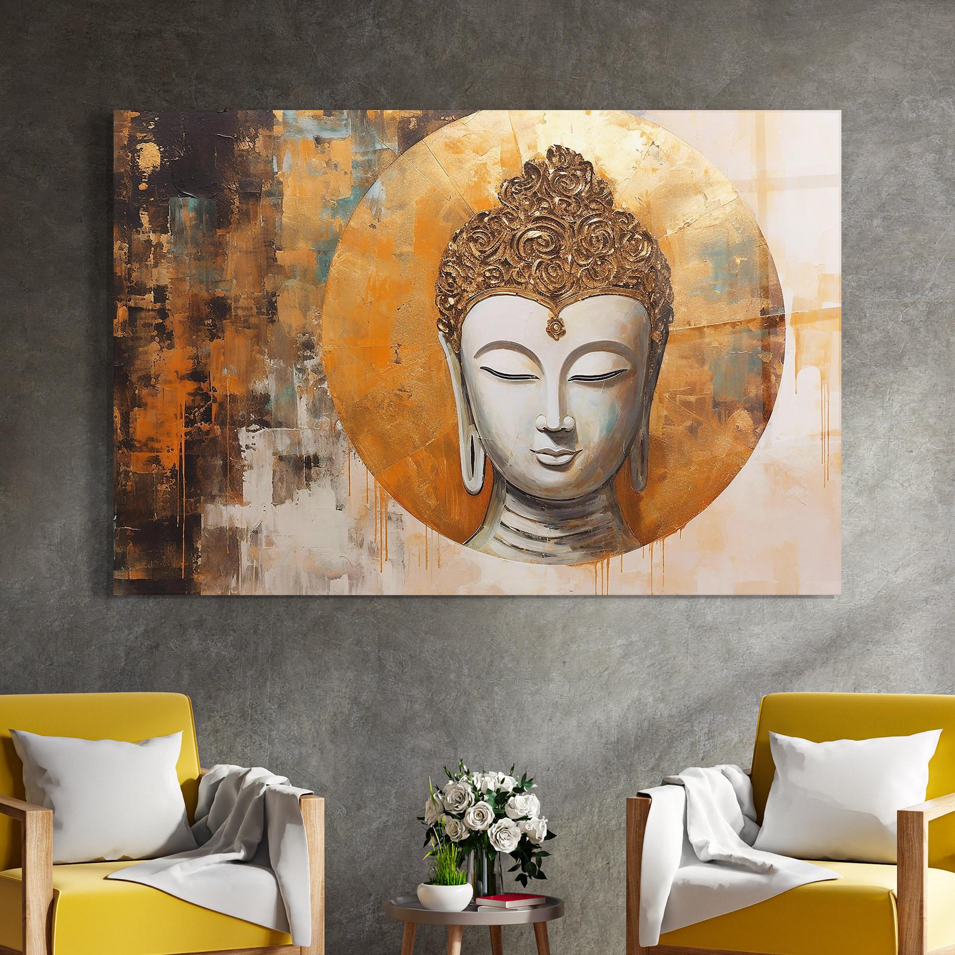 Tablou Sticla Cream Circle Buddha mockup 4