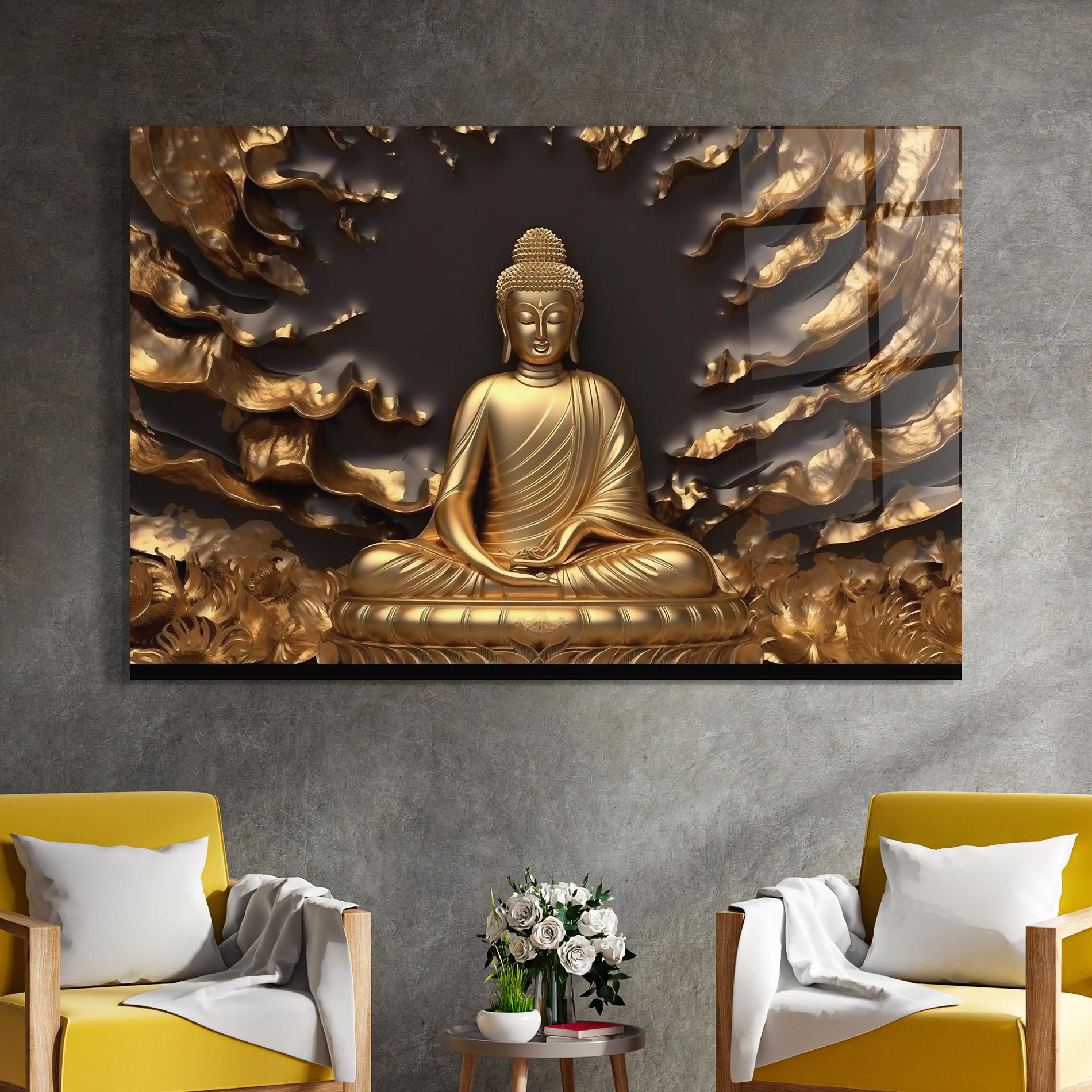 Tablou Sticla Gold 3d Buddha mockup 4