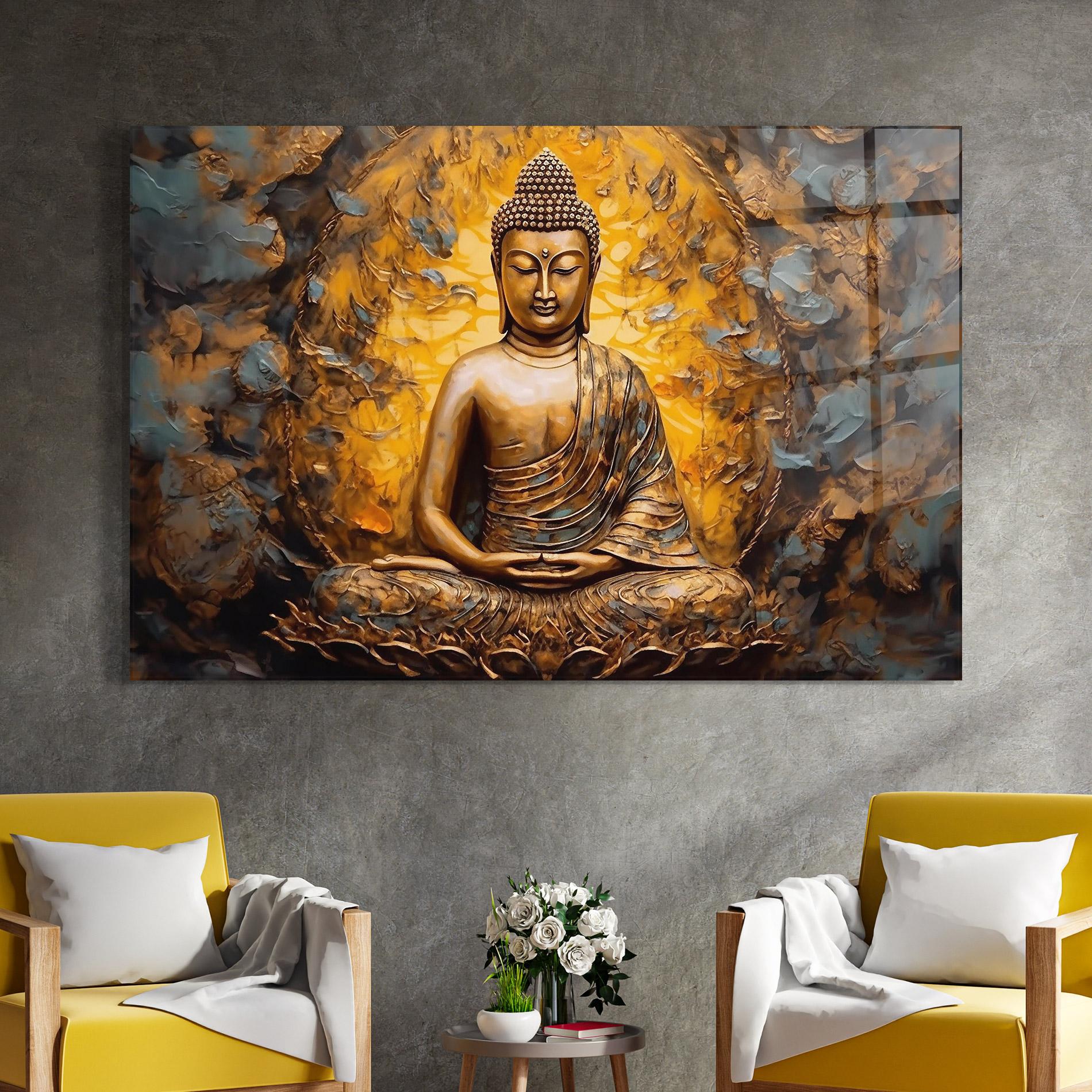 Tablou Sticla Gold Grey Buddha mockup 4
