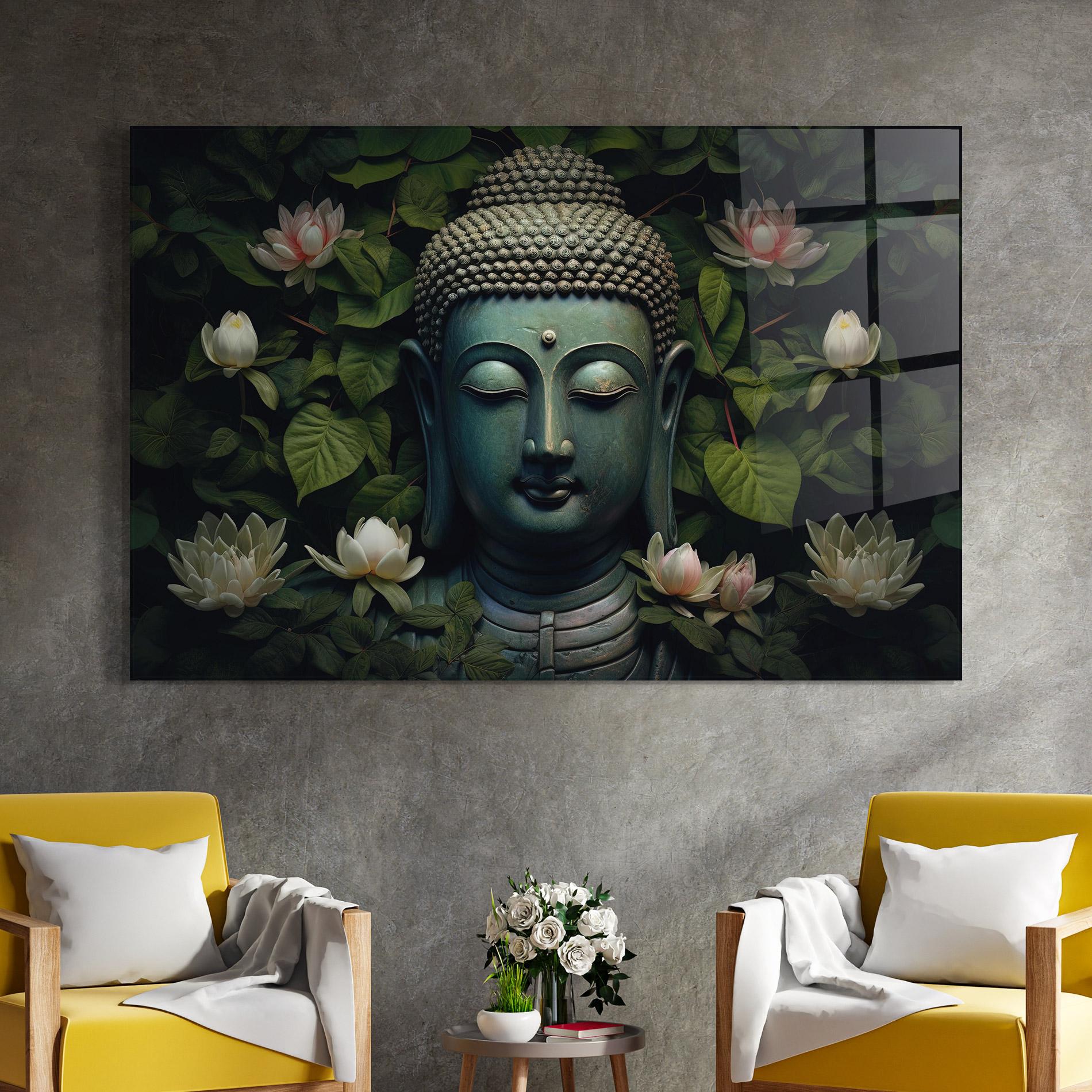 Tablou Sticla Green Statue Buddha mockup 4