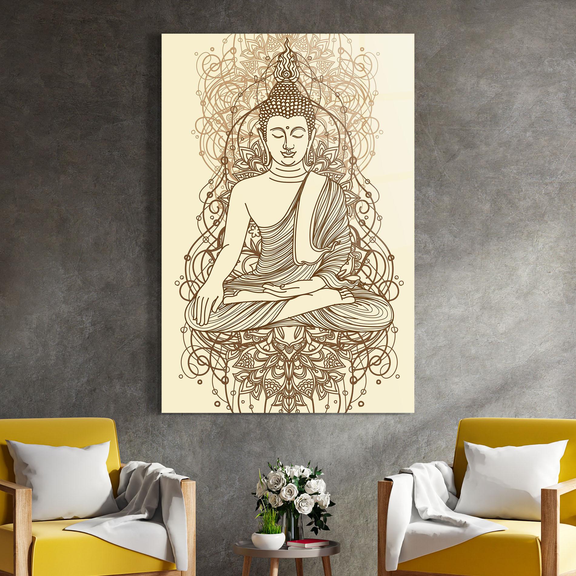 Tablou Sticla Brown Line Buddha mockup 4