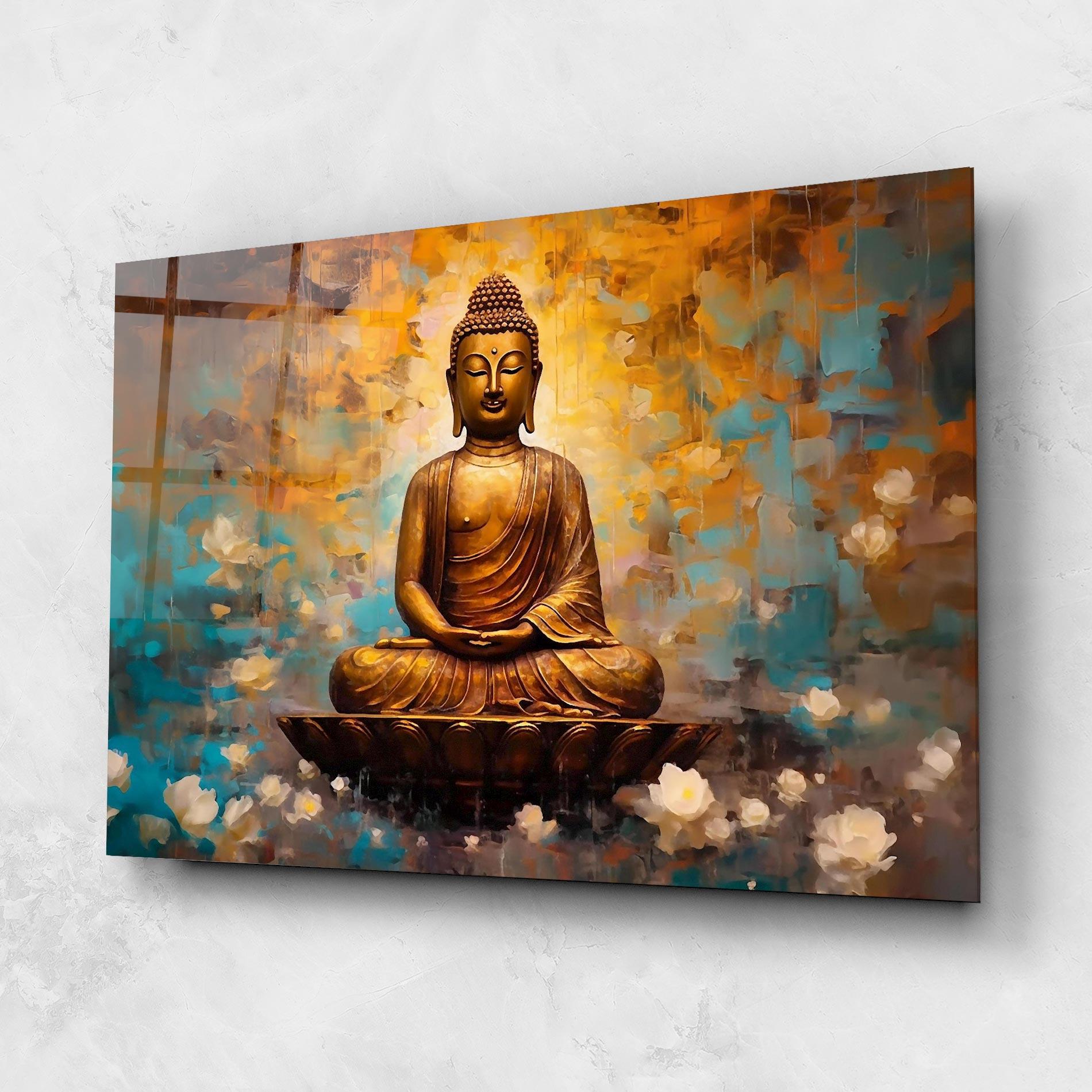 Tablou Sticla Blue Gold Buddha mockup 1