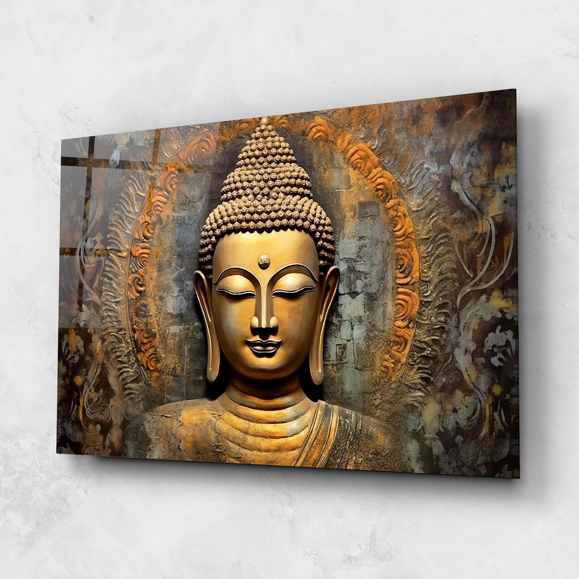 Tablou Sticla Buddha 3d Head mockup 1