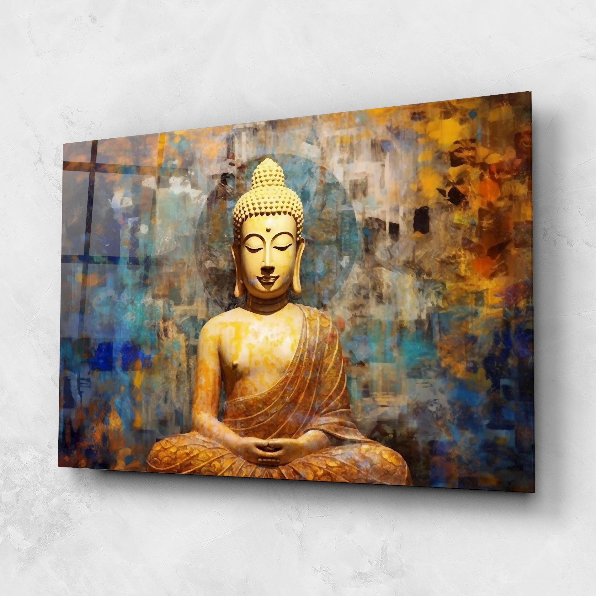Tablou Sticla Buddha Blue Gold mockup 1