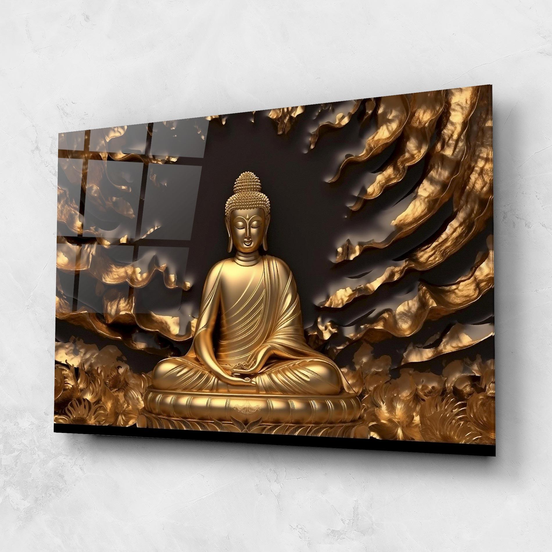 Tablou Sticla Gold 3d Buddha mockup 1