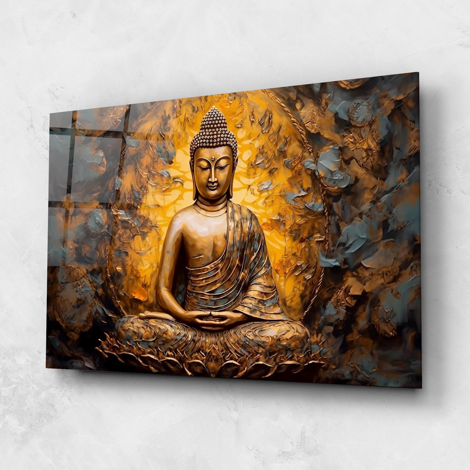 Tablou Sticla Gold Grey Buddha mockup 1