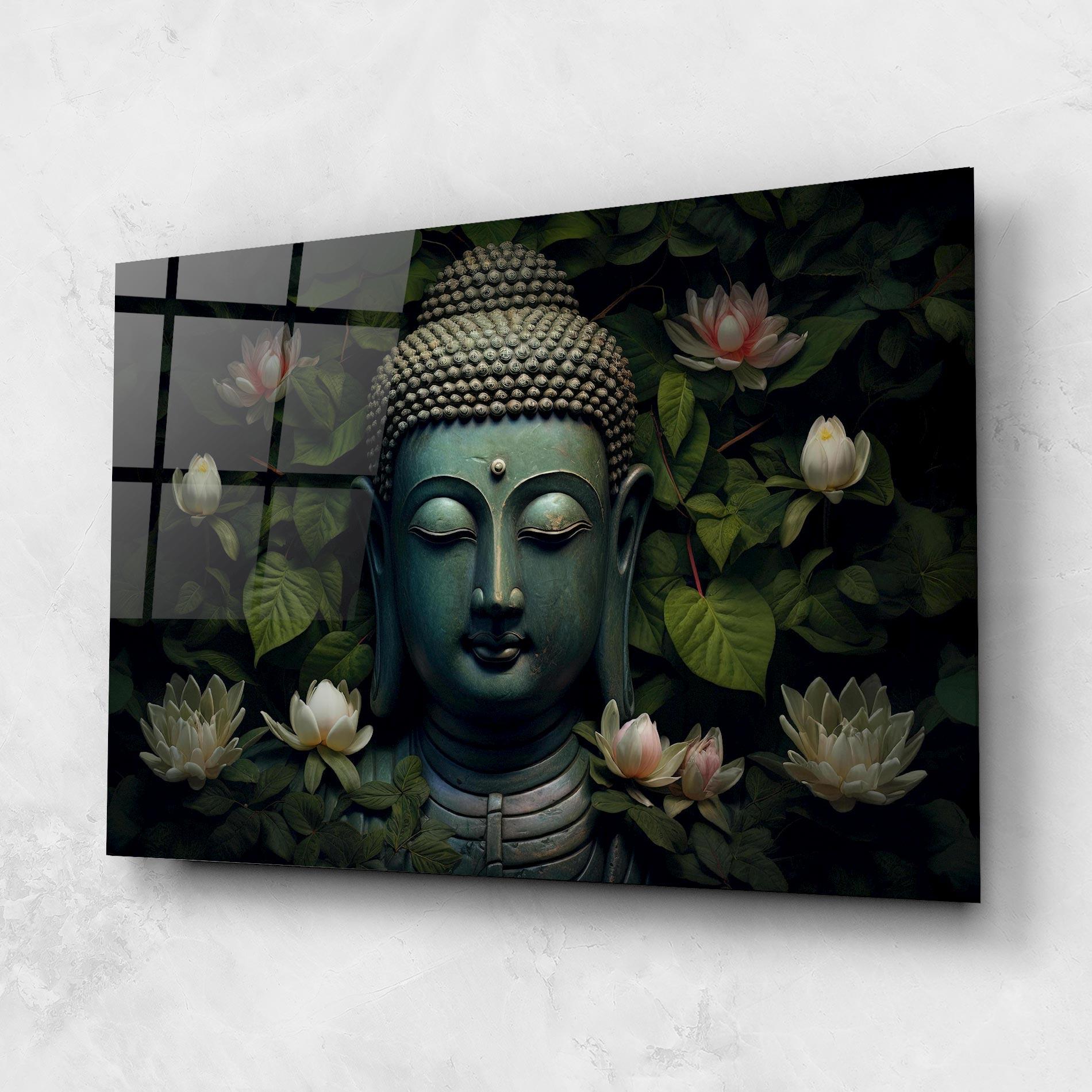 Tablou Sticla Green Statue Buddha mockup 1