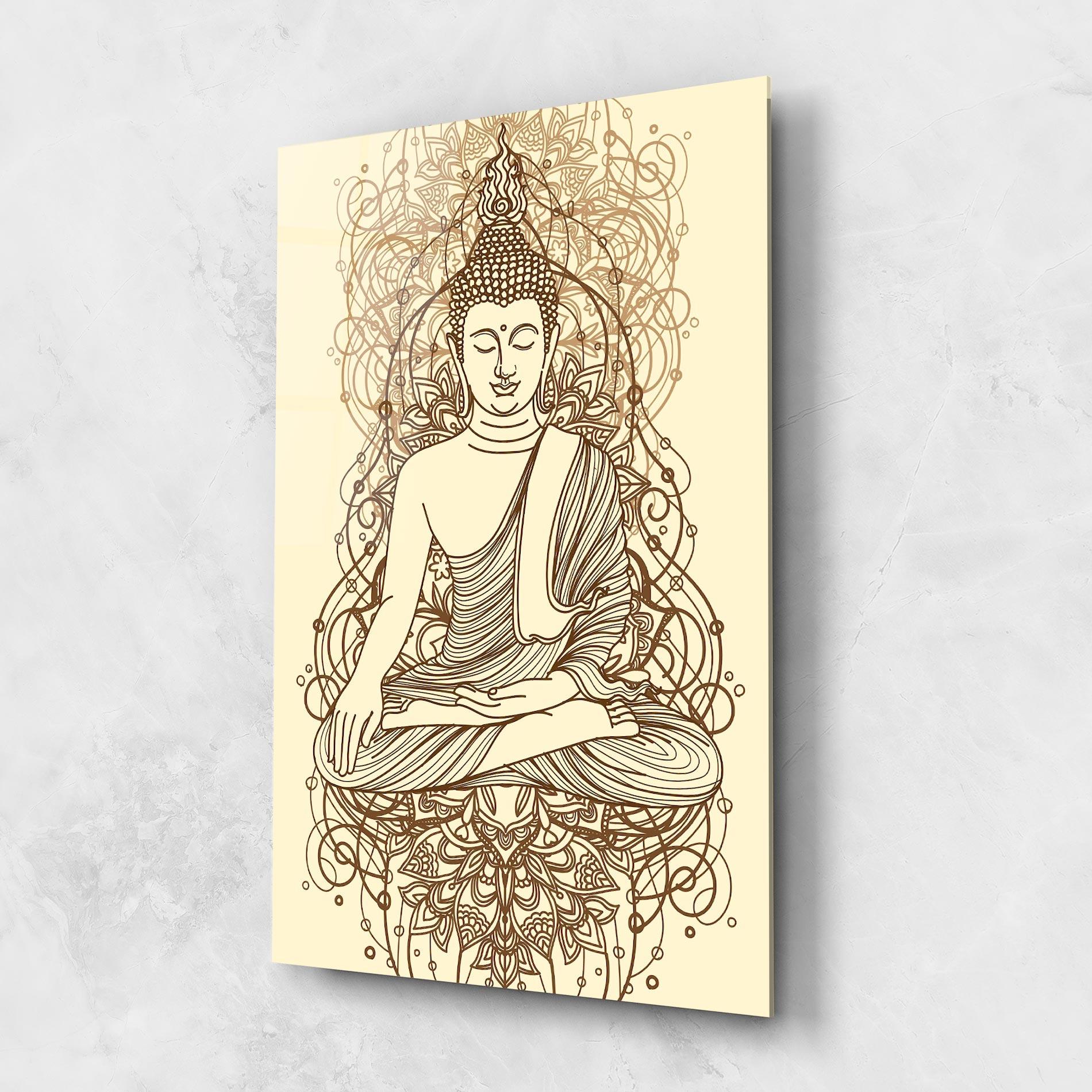 Tablou Sticla Brown Line Buddha mockup 1