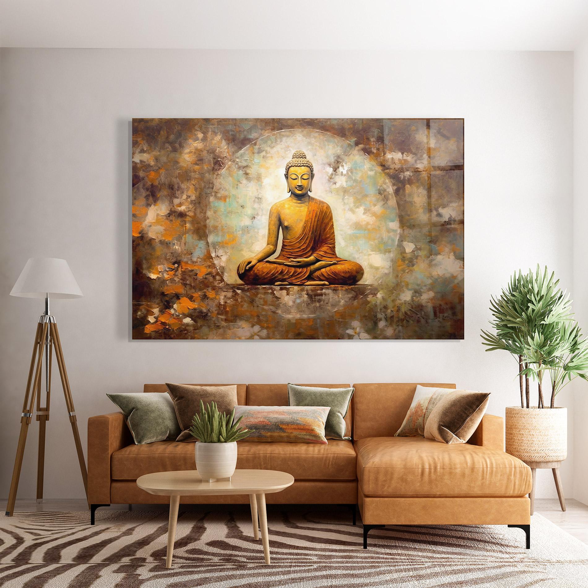 Tablou Sticla Blue Circle Buddha mockup 7
