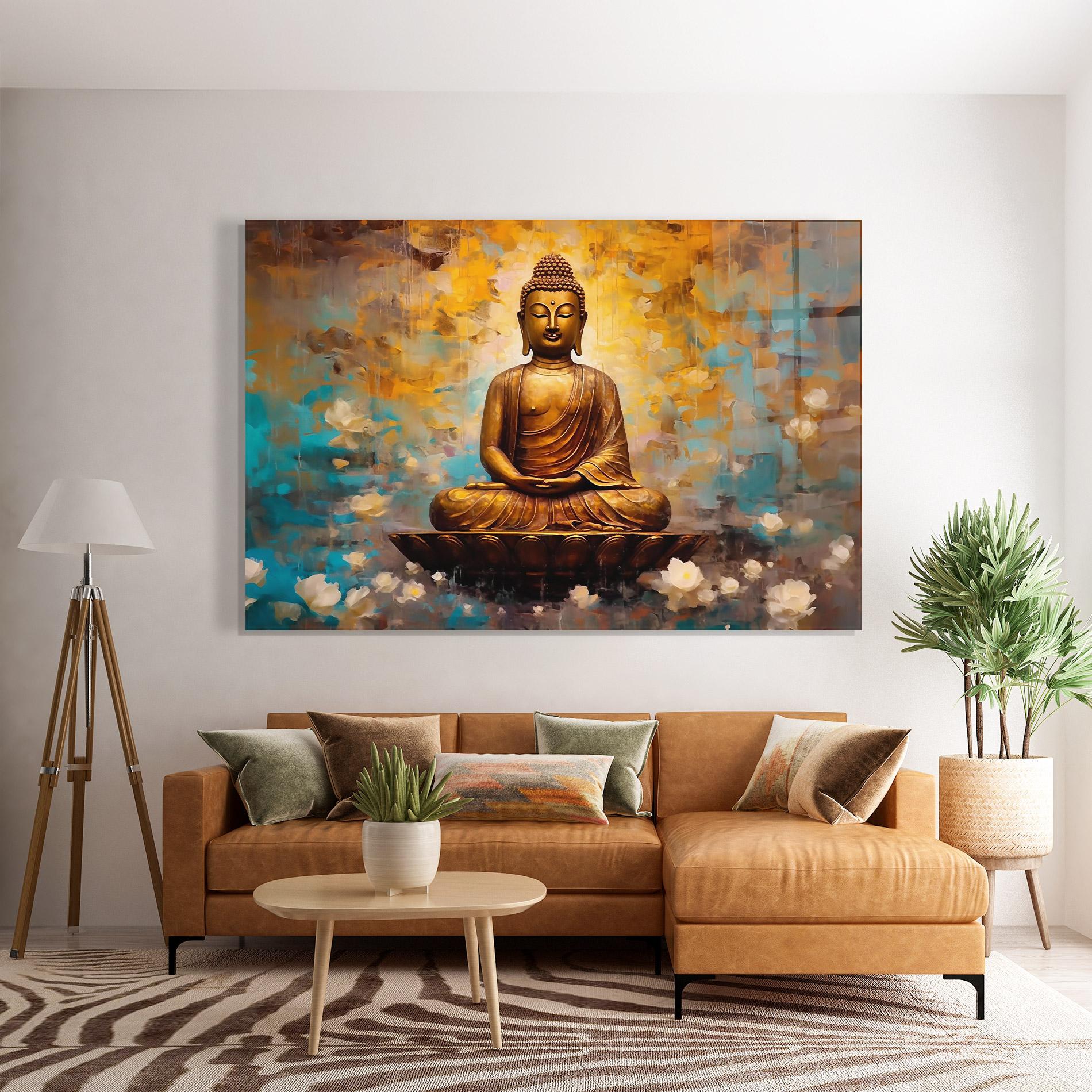 Tablou Sticla Blue Gold Buddha mockup 7