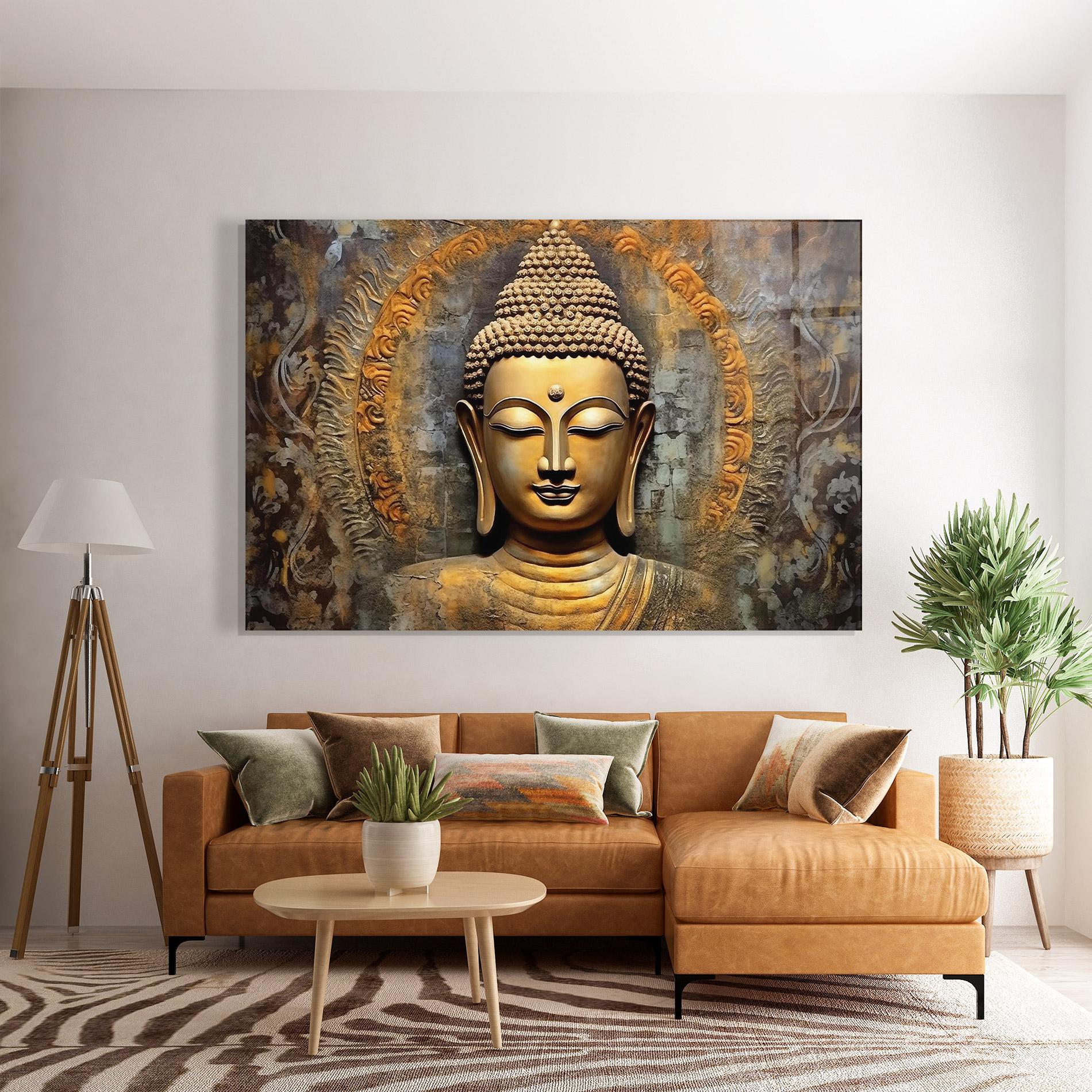 Tablou Sticla Buddha 3d Head mockup 7