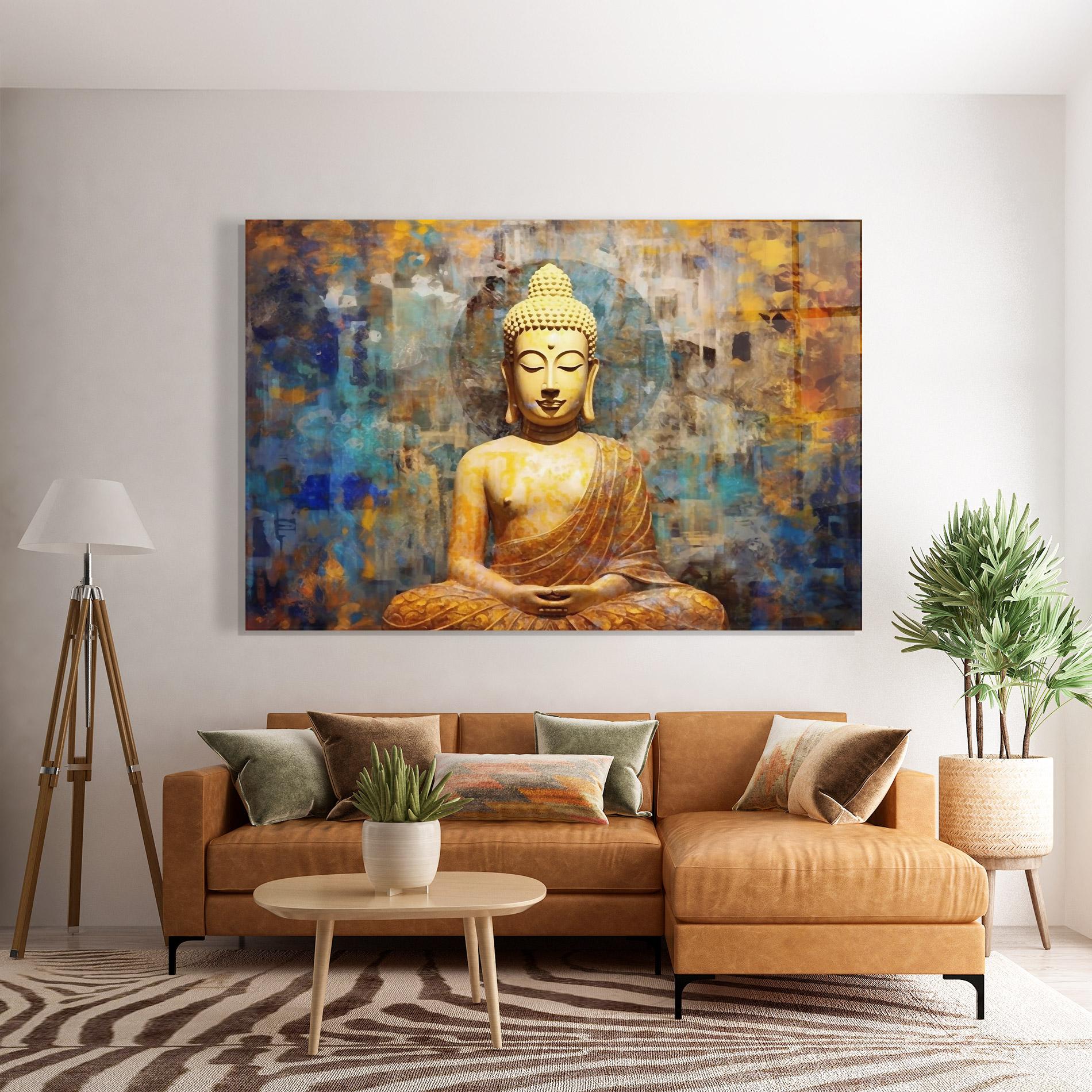 Tablou Sticla Buddha Blue Gold mockup 7