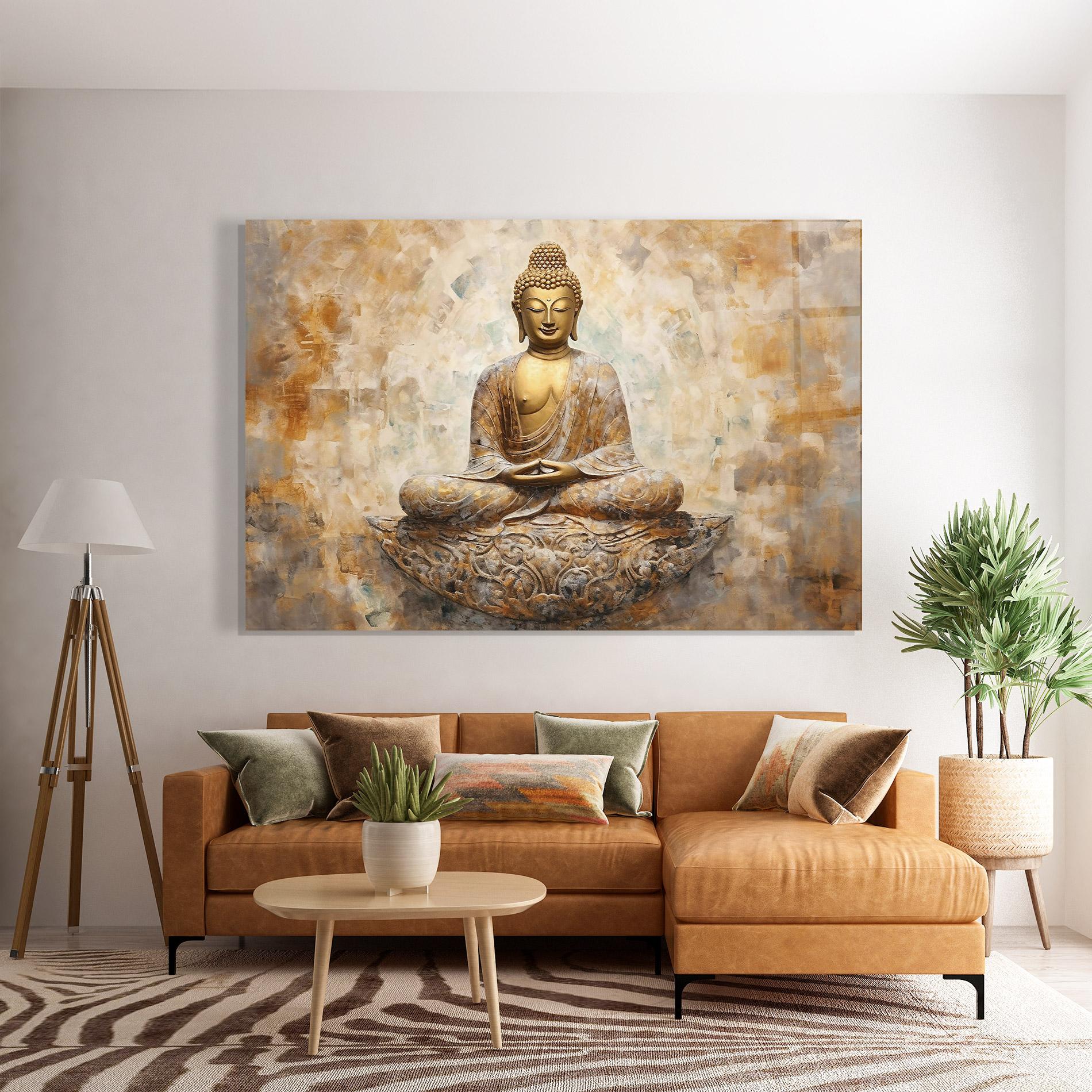 Tablou Sticla Cream Buddha Art mockup 7