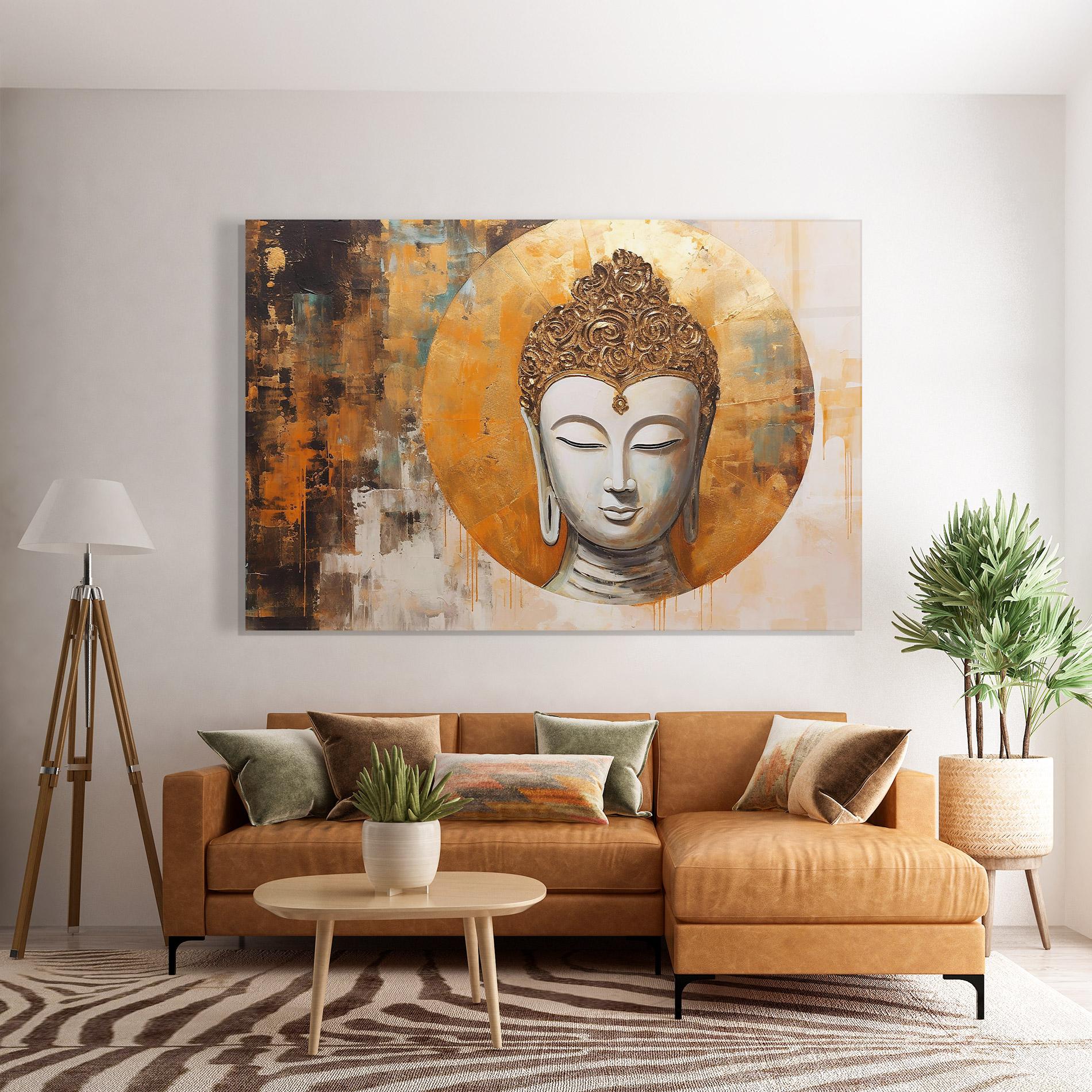 Tablou Sticla Cream Circle Buddha mockup 7