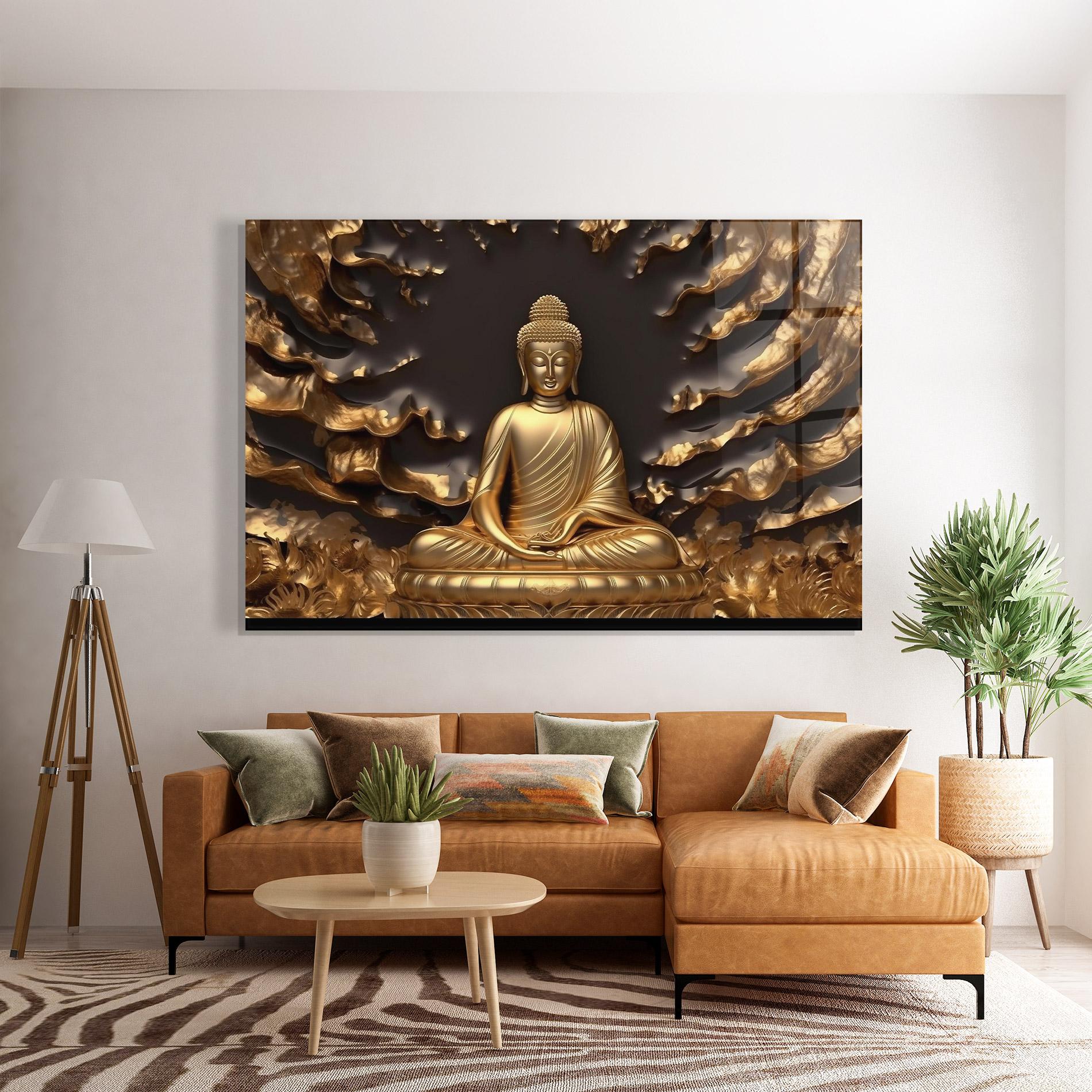 Tablou Sticla Gold 3d Buddha mockup 7