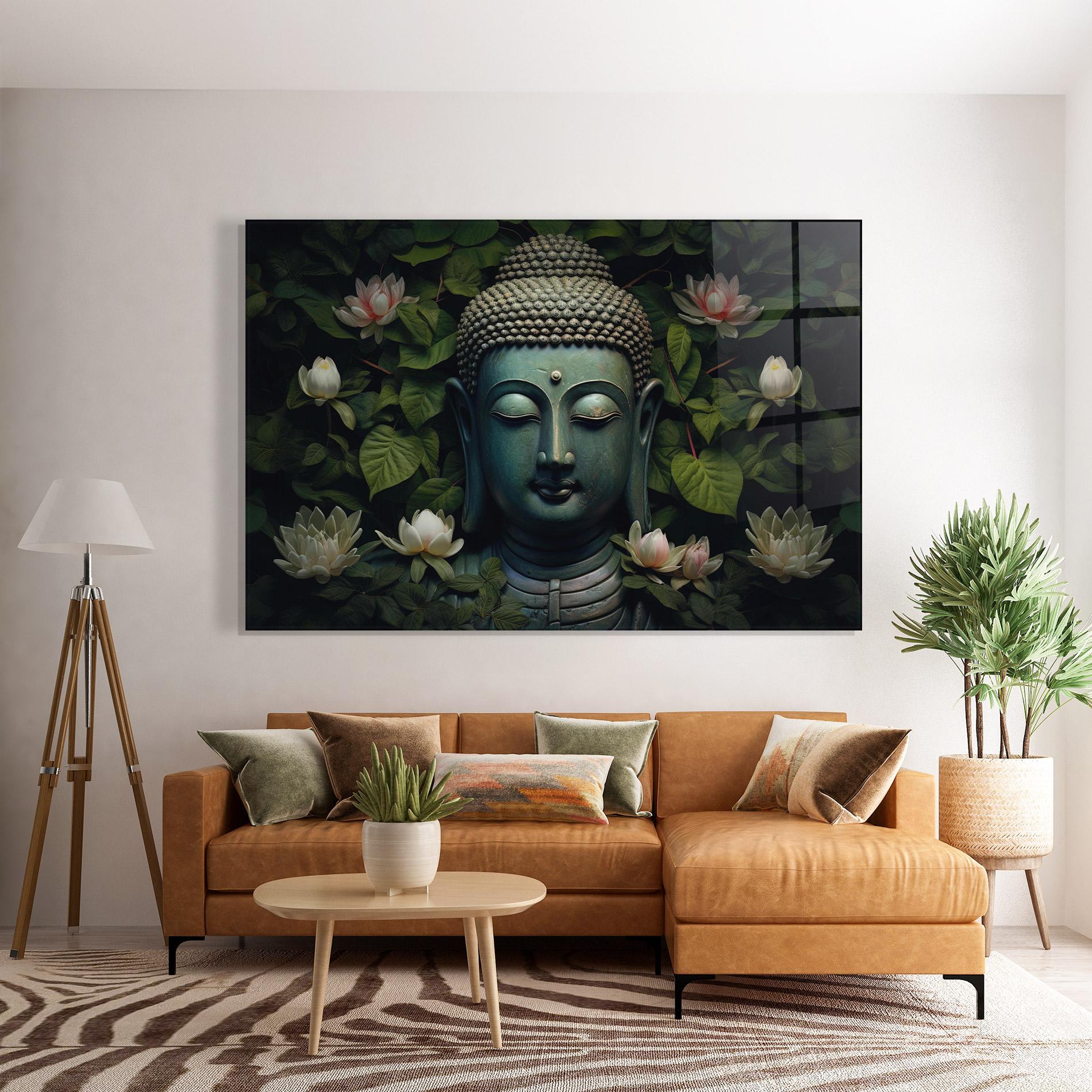 Tablou Sticla Green Statue Buddha mockup 7