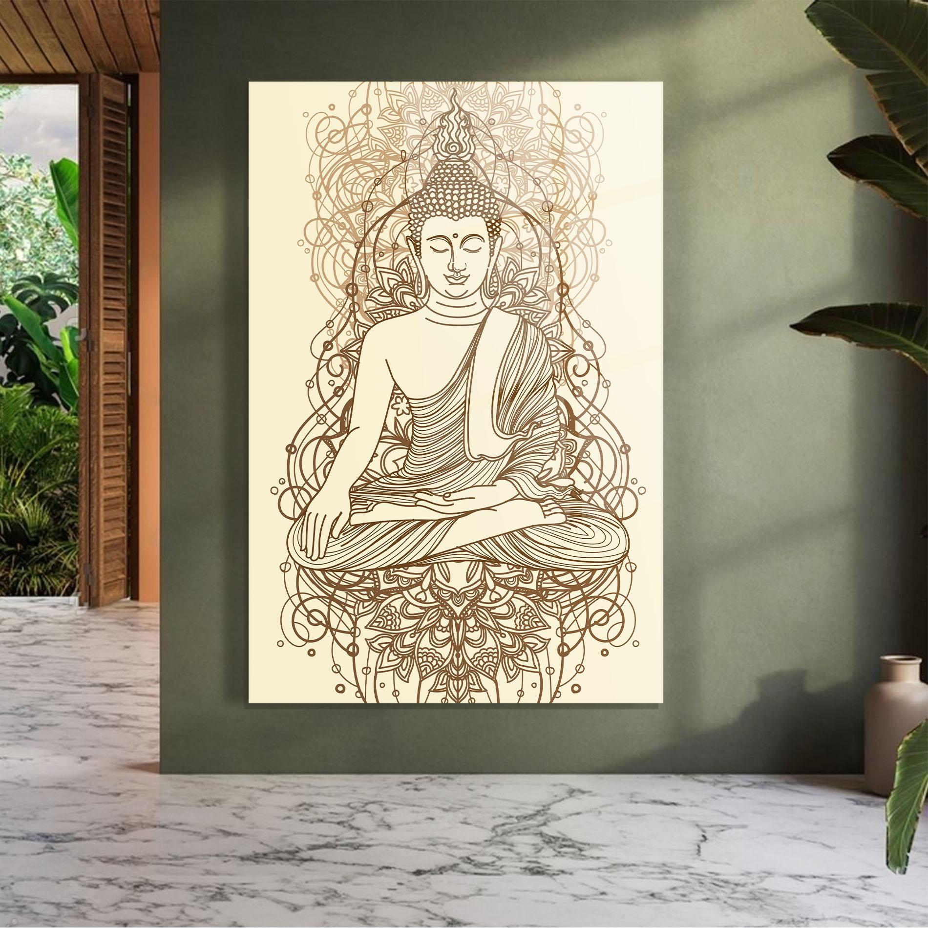 Tablou Sticla Brown Line Buddha mockup 7