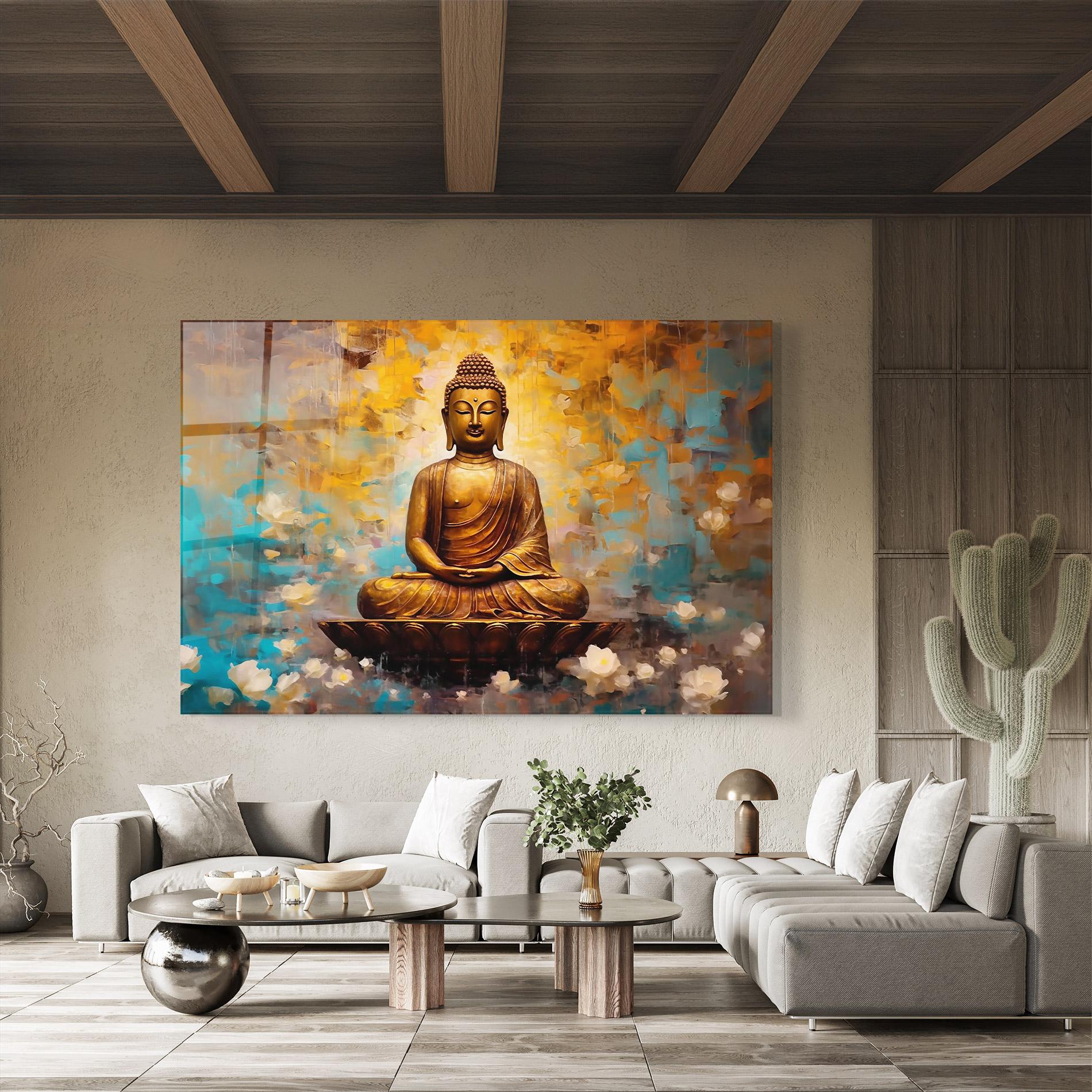 Tablou Sticla Blue Gold Buddha mockup 8