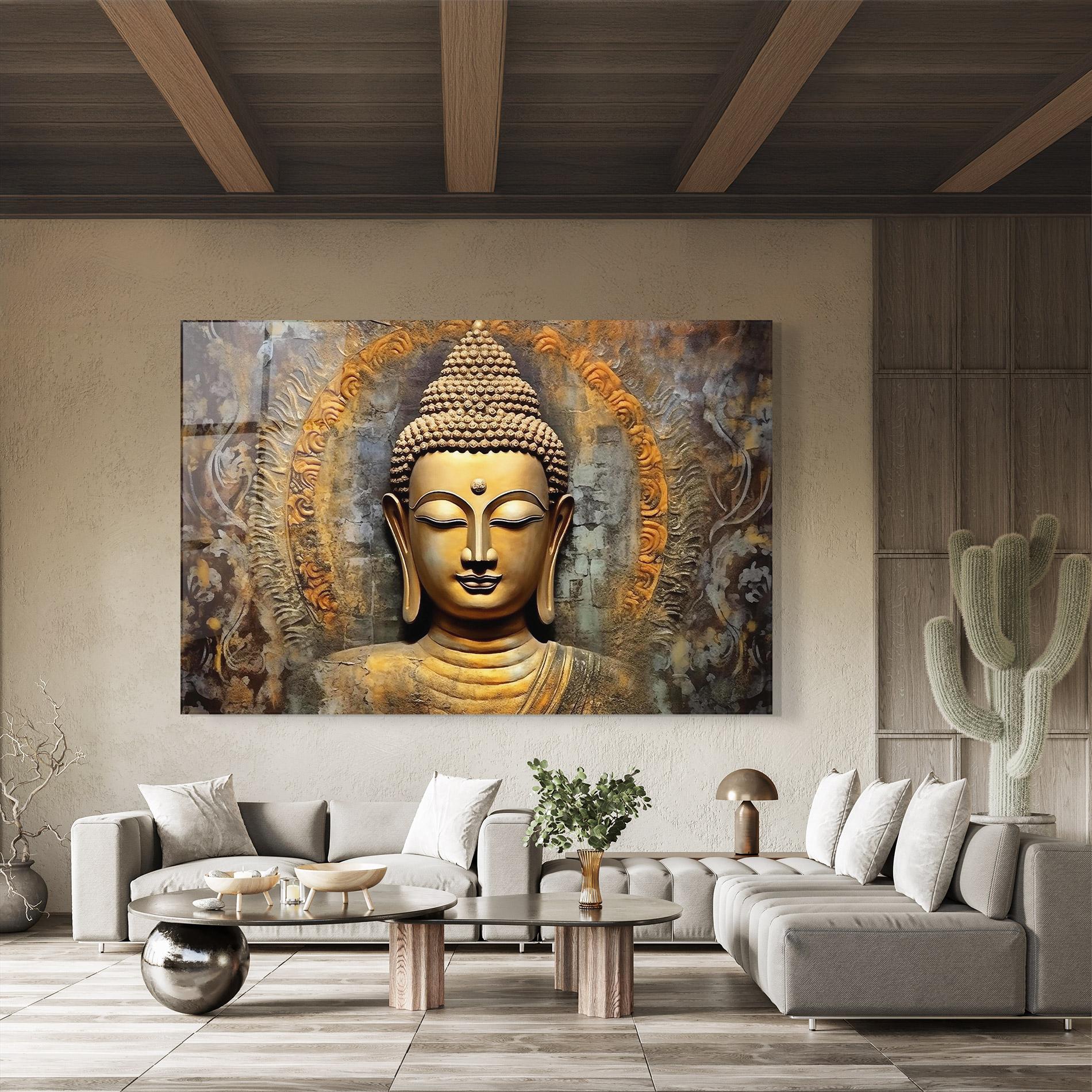 Tablou Sticla Buddha 3d Head mockup 8
